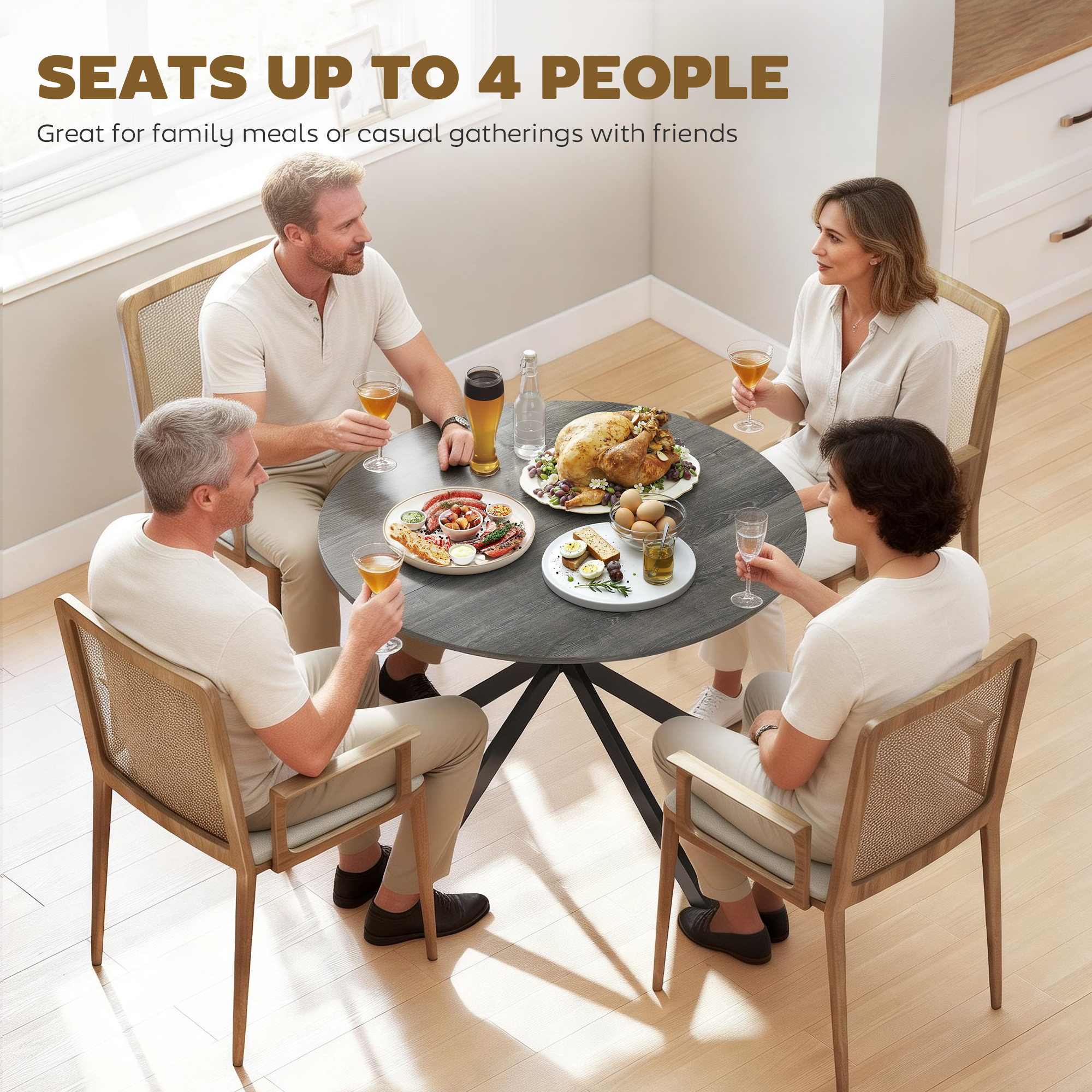 40" Round Kitchen Table for 4, Industrial Dining Table with Steel Legs for Dining Room, Distressed Grey - Image 3