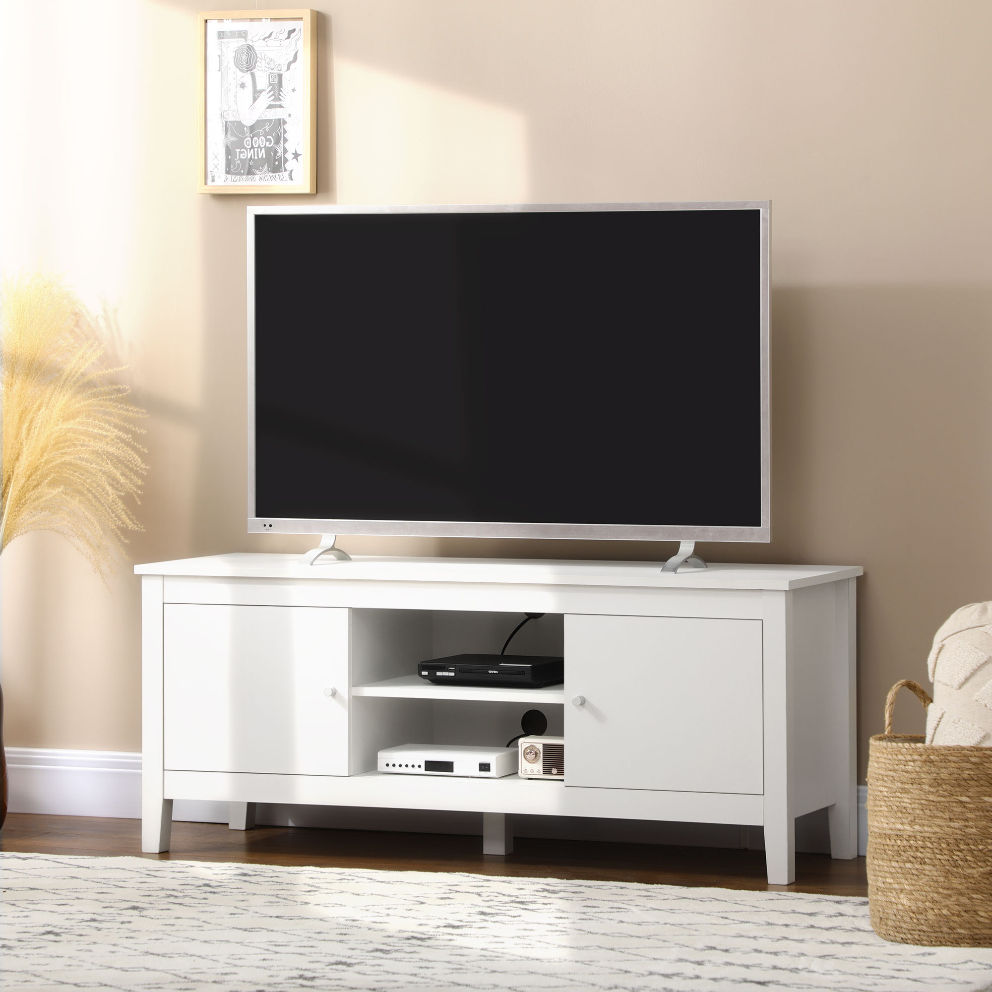 Modern TV Stand for TVs up to 55", TV Bench with Storage Cupboards and Shelves, 47.2" x 16.7" x 19.7", White - Image 6