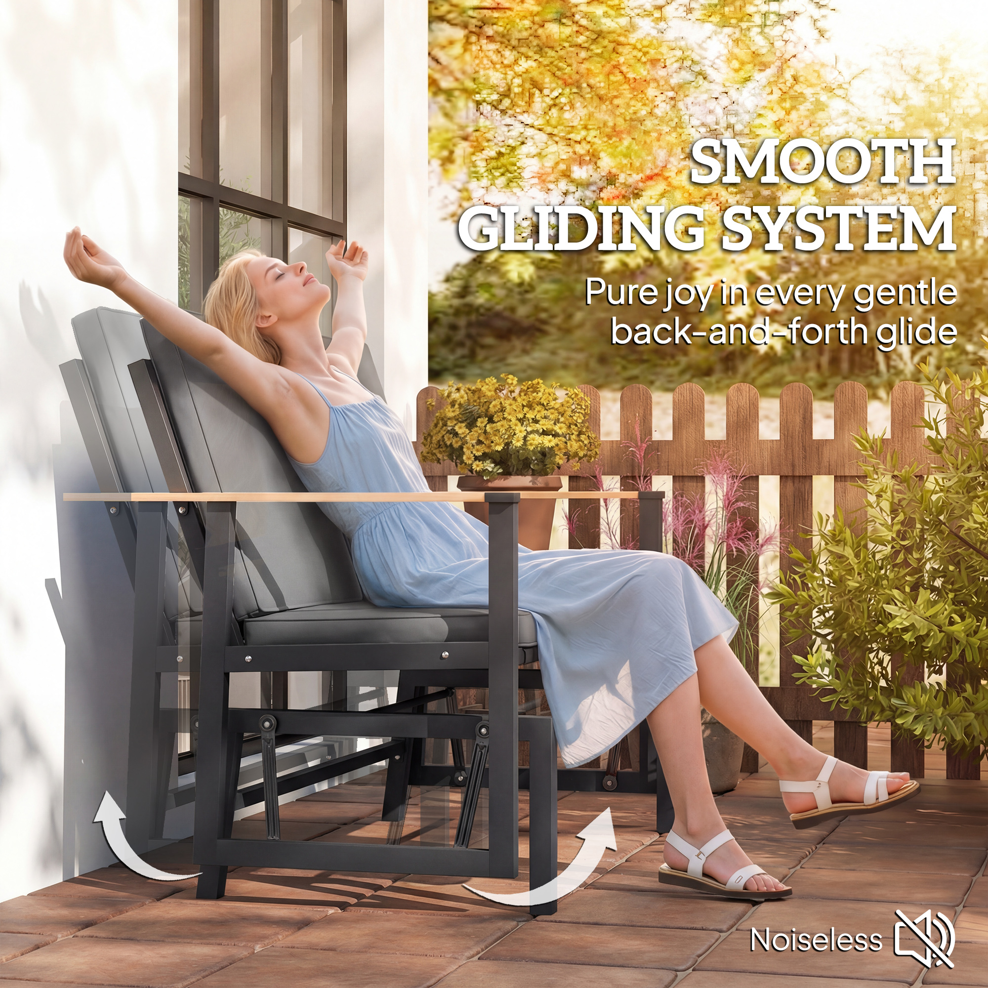 Outdoor Glider Bench for 2 Person, Patio Glider Loveseat with Thick Cushions for Garden Balcony Porch, Dark Grey - Image 2
