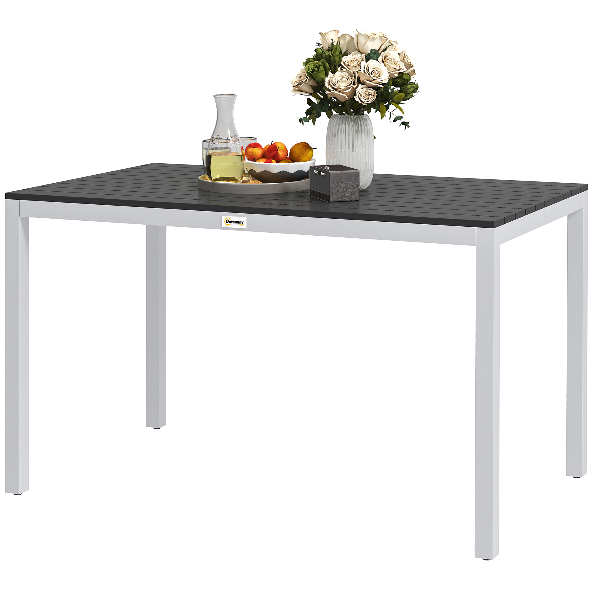 Outdoor Dining Table for 4-6 with Easy Maintenance Slatted Top, Rust-Resistant Aluminium Frame, Black