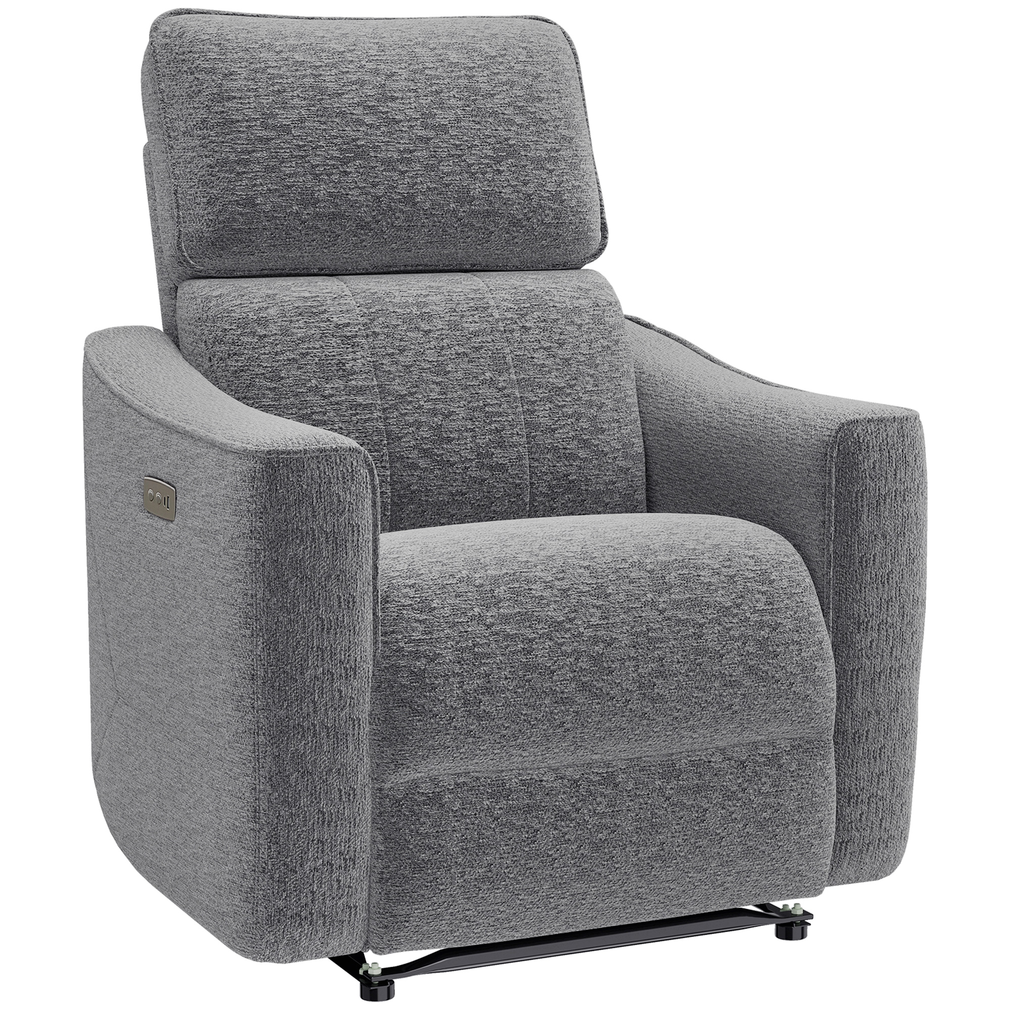 Power Recliner Chair, Chenille Upholstered Recliner Chair with USB Ports, Footrest, Dark Grey