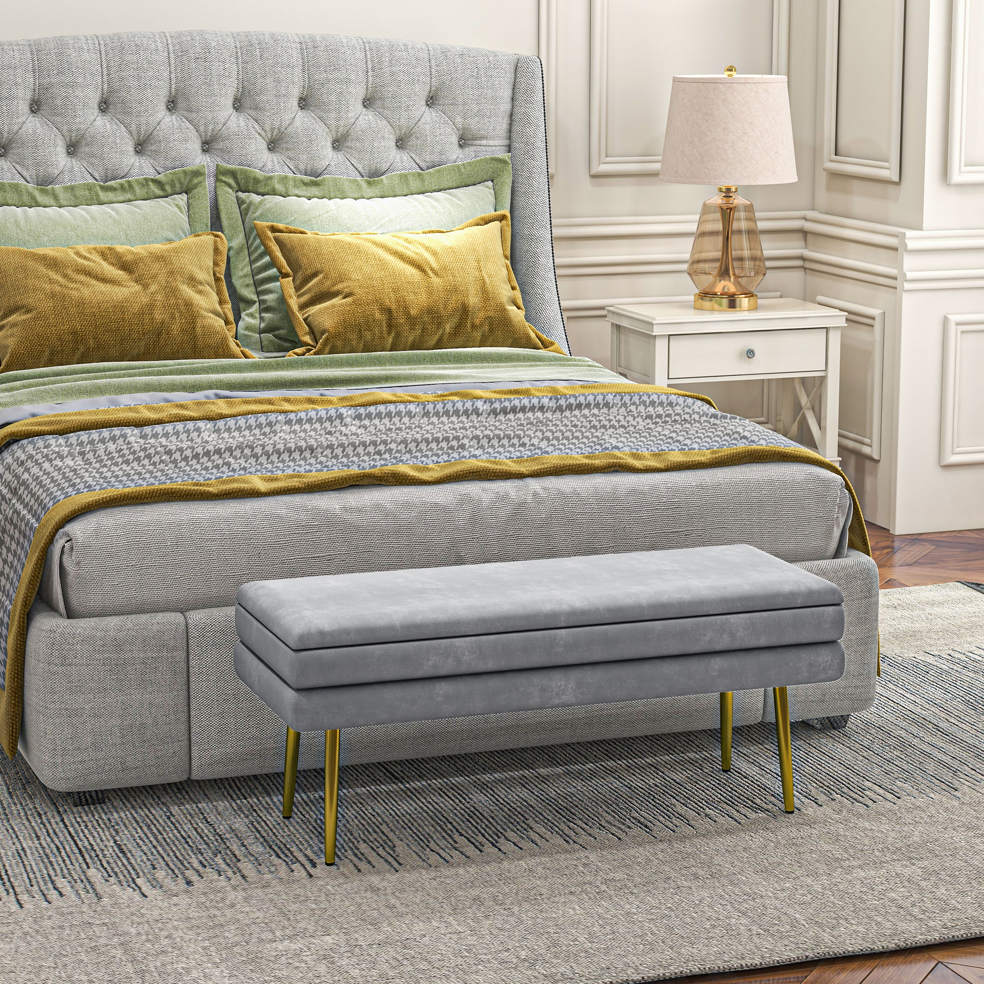 39" Storage Ottoman, Velvet End of Bed Bench with Steel Legs, Foot Stool with Storage for Bedroom, Living Room - Image 6