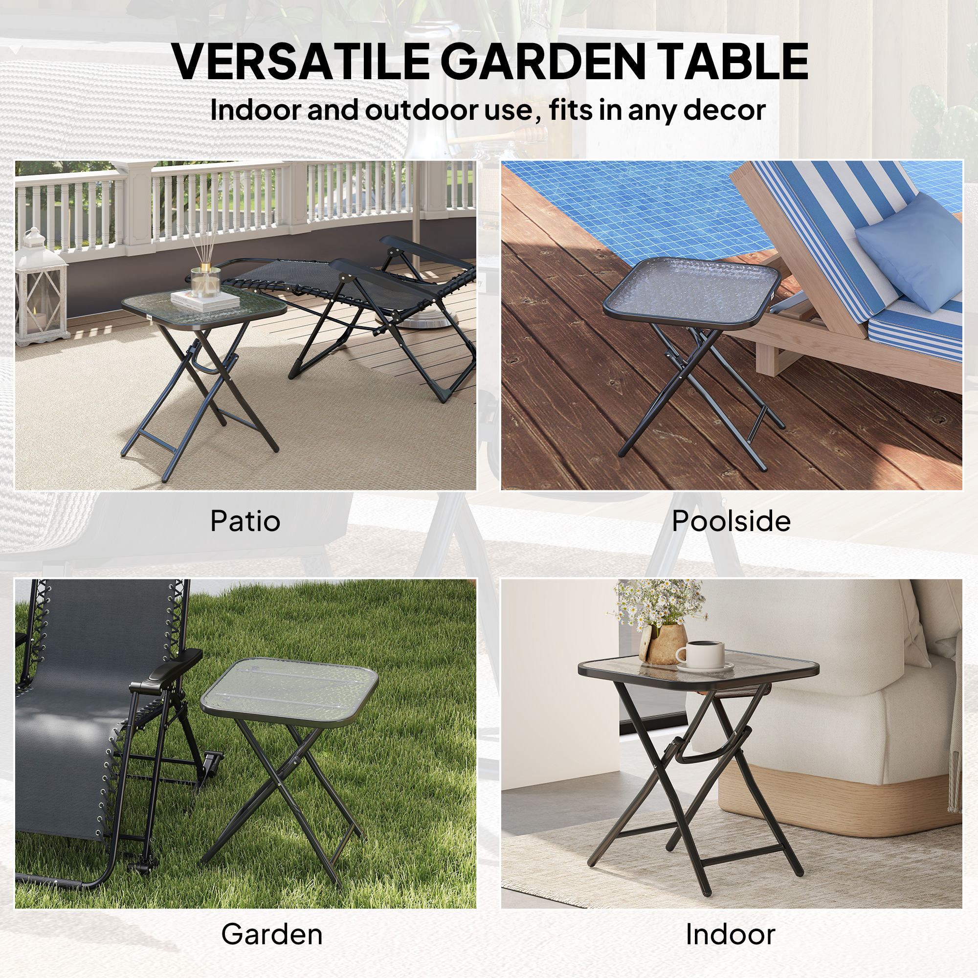 Patio Table, Folding Coffee Table with Tempered Glass Tabletop, Portable Bistro Table for Patio, Backyard - Image 3