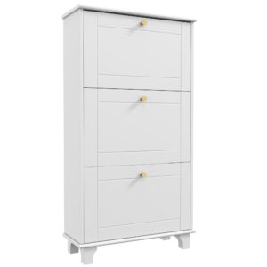 Narrow Shoe Storage with 3 Flip Drawers and Adjustable Shelves, Shoe Cabinet Organizer for 12 Pairs of Shoes, White