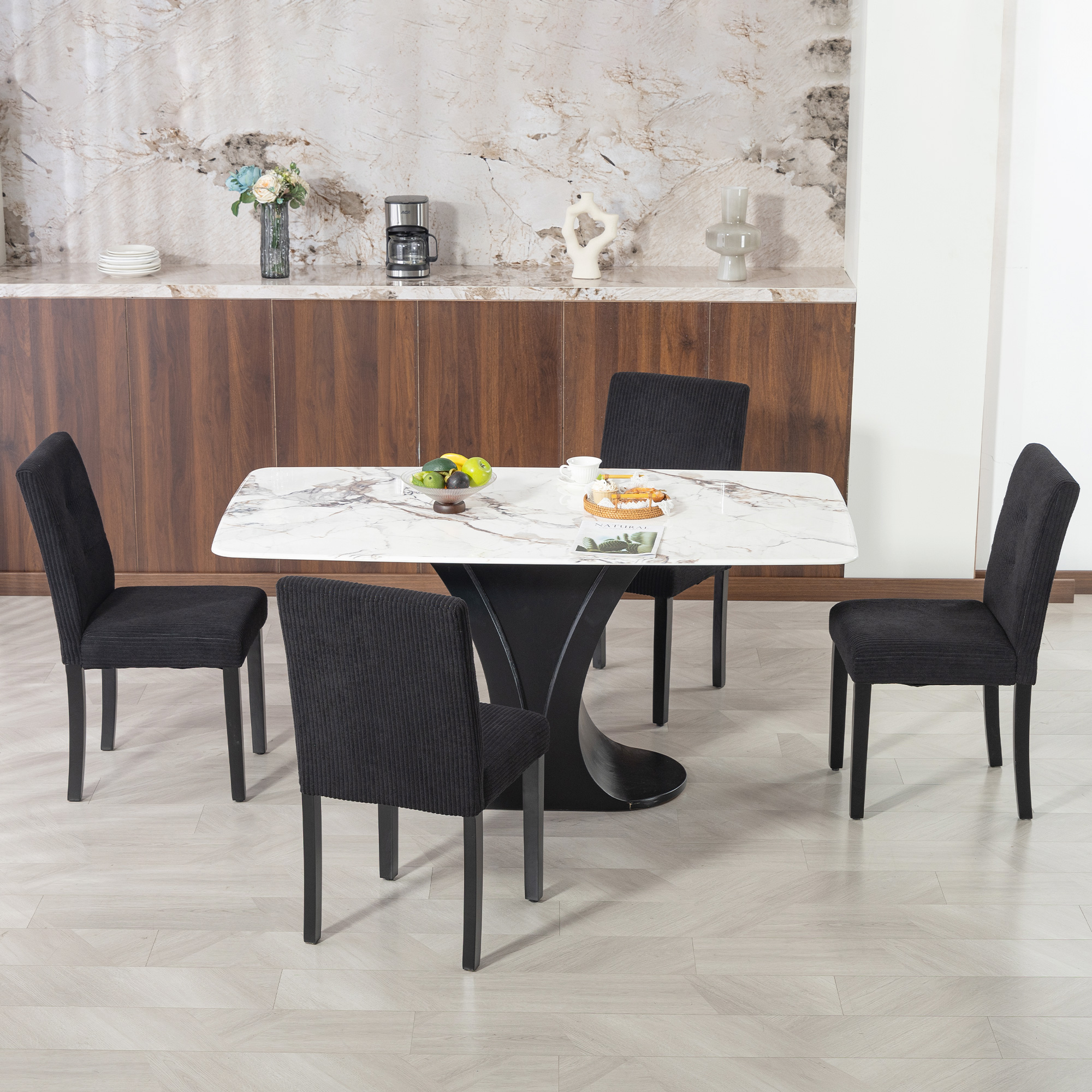 Modern Dining Chairs Set of 4, Kitchen Chairs with Rubberwood Legs and Padded Seat, Black - Image 5