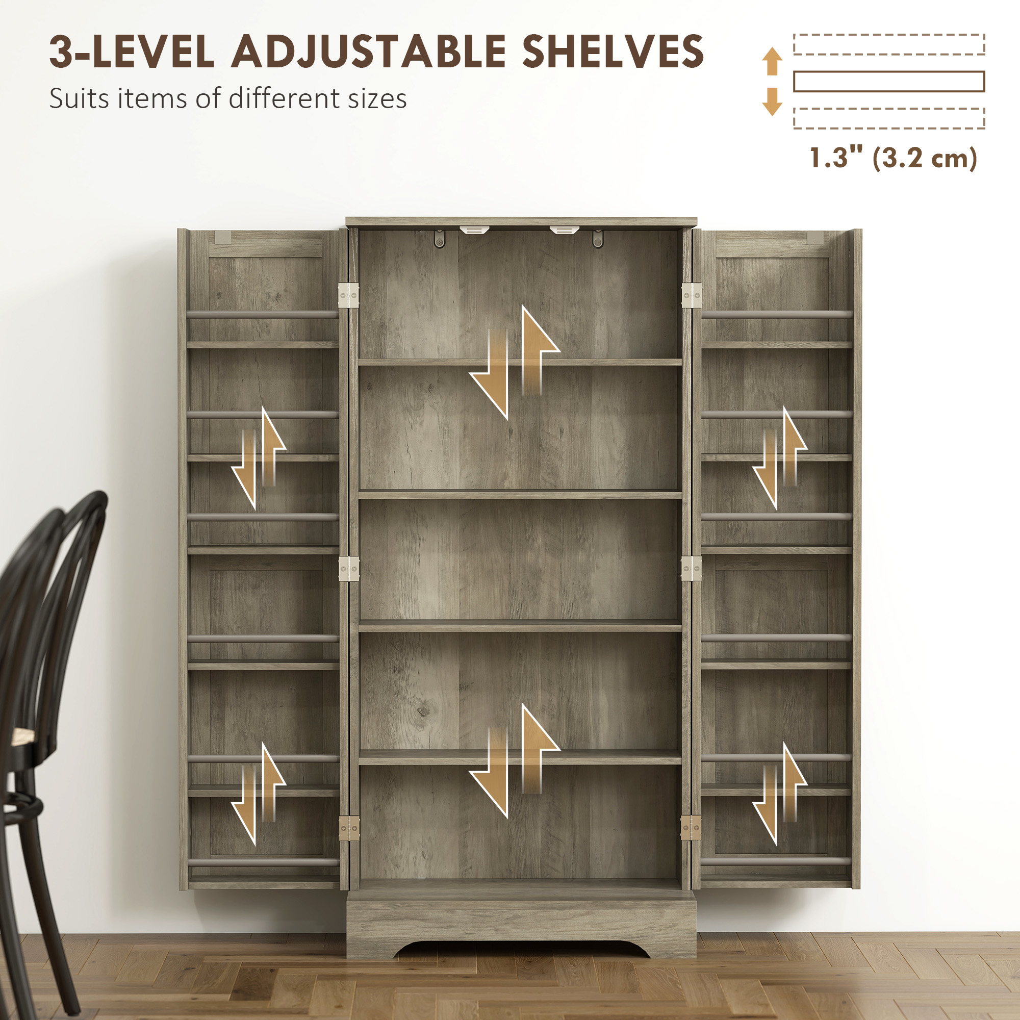 50" Pantry Storage Cabinet, Farmhouse Kitchen Pantry Cabinet with Doors, Adjustable Shelves, Distressed Grey - Image 4