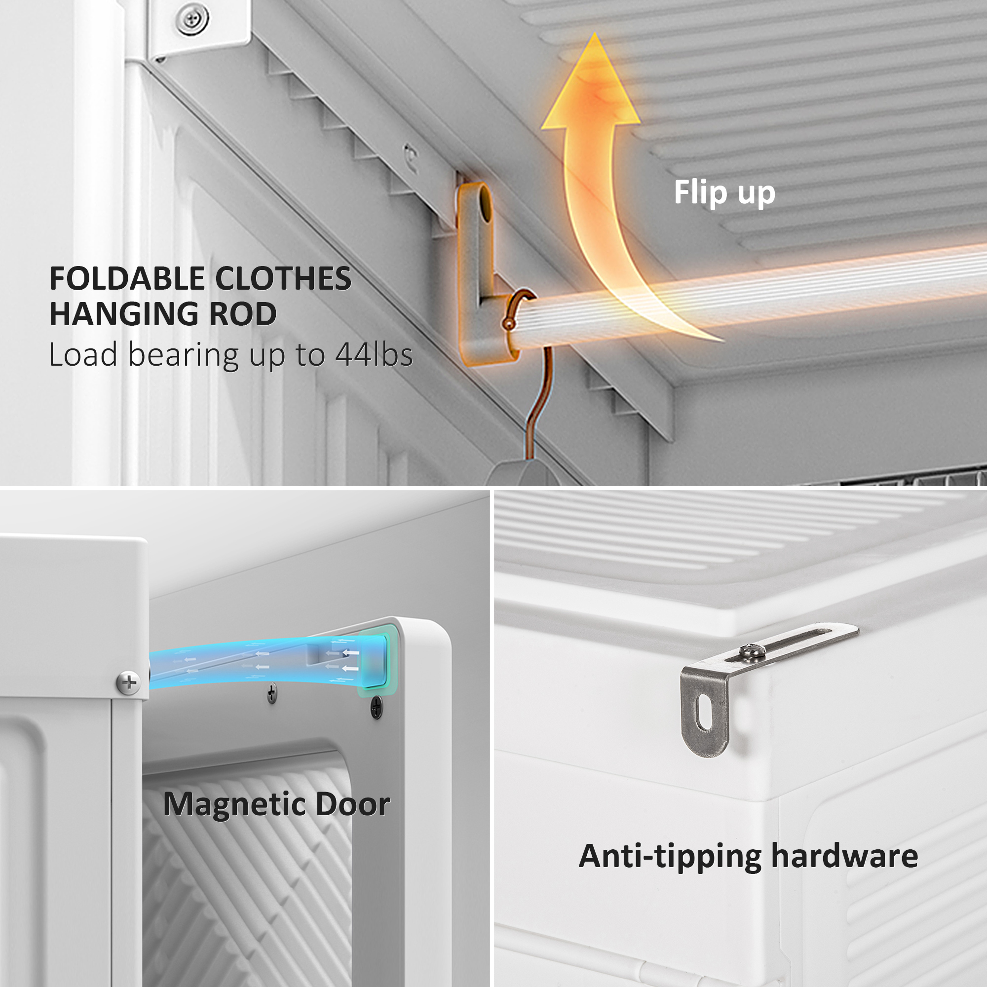 Portable Wardrobe Closet, Folding Bedroom Wardrobe, Clothes Storage Organizer with Cube Compartments, White - Image 5