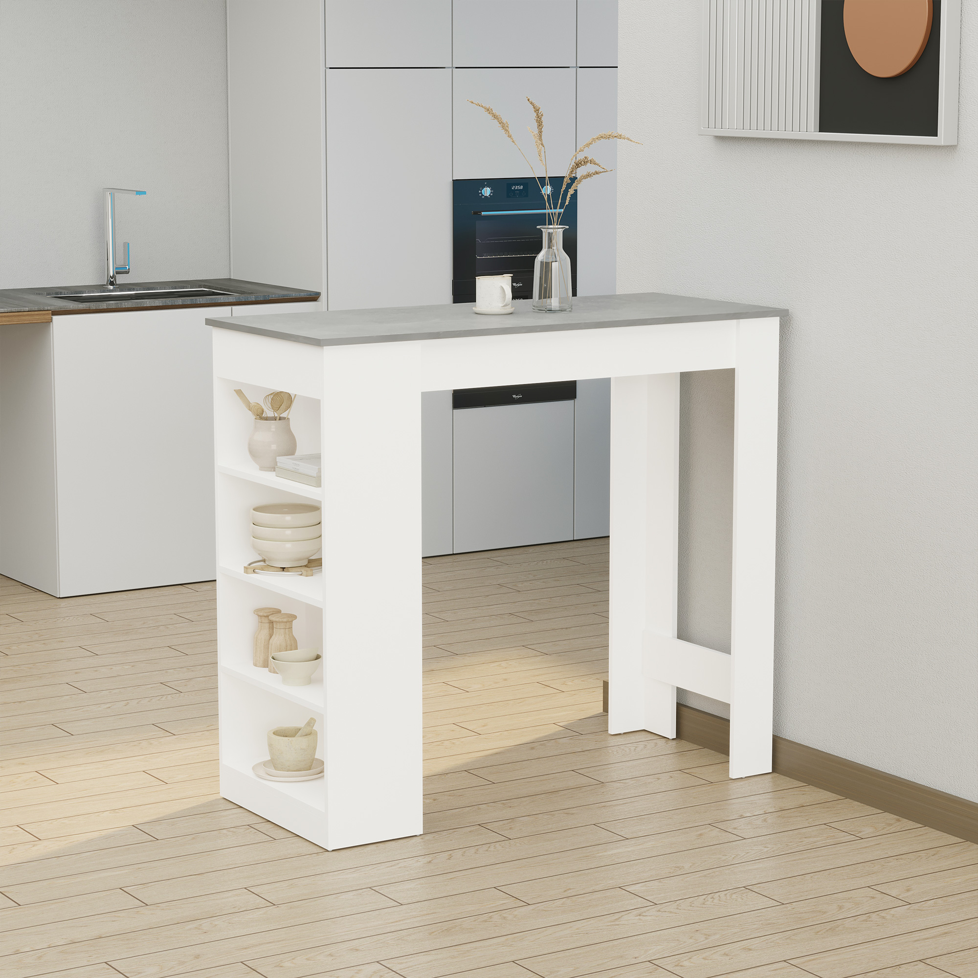 Bar Table, High Top Pub Table with 4 Storage Shelves, Modern Bar Height Table for Home Bar, Kitchen, Grey - Image 6