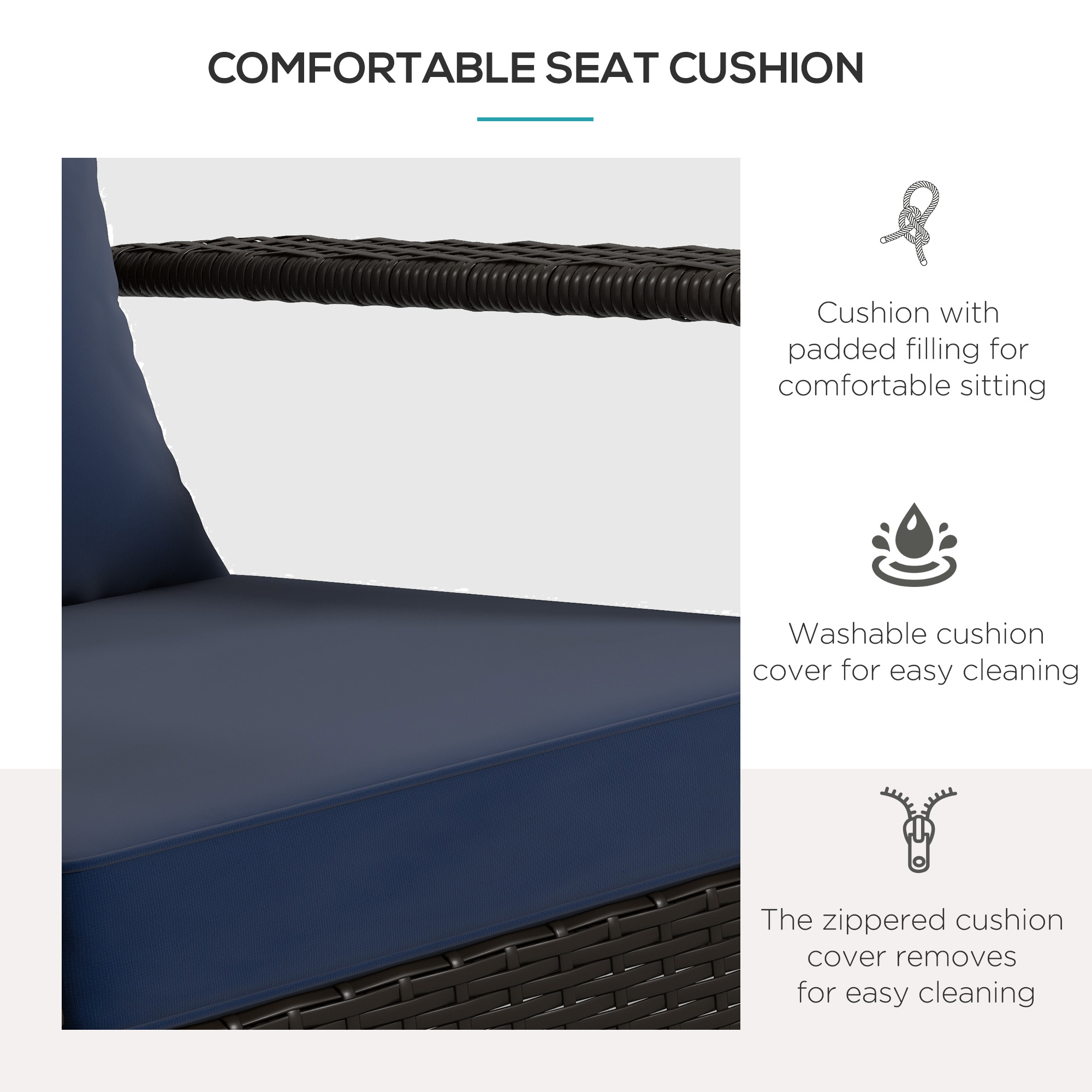 Patio Wicker Adirondack Chair, Outdoor Rattan Muskoka Chair with Cushions for Patio, Garden, Backyard Dark Blue - Image 3
