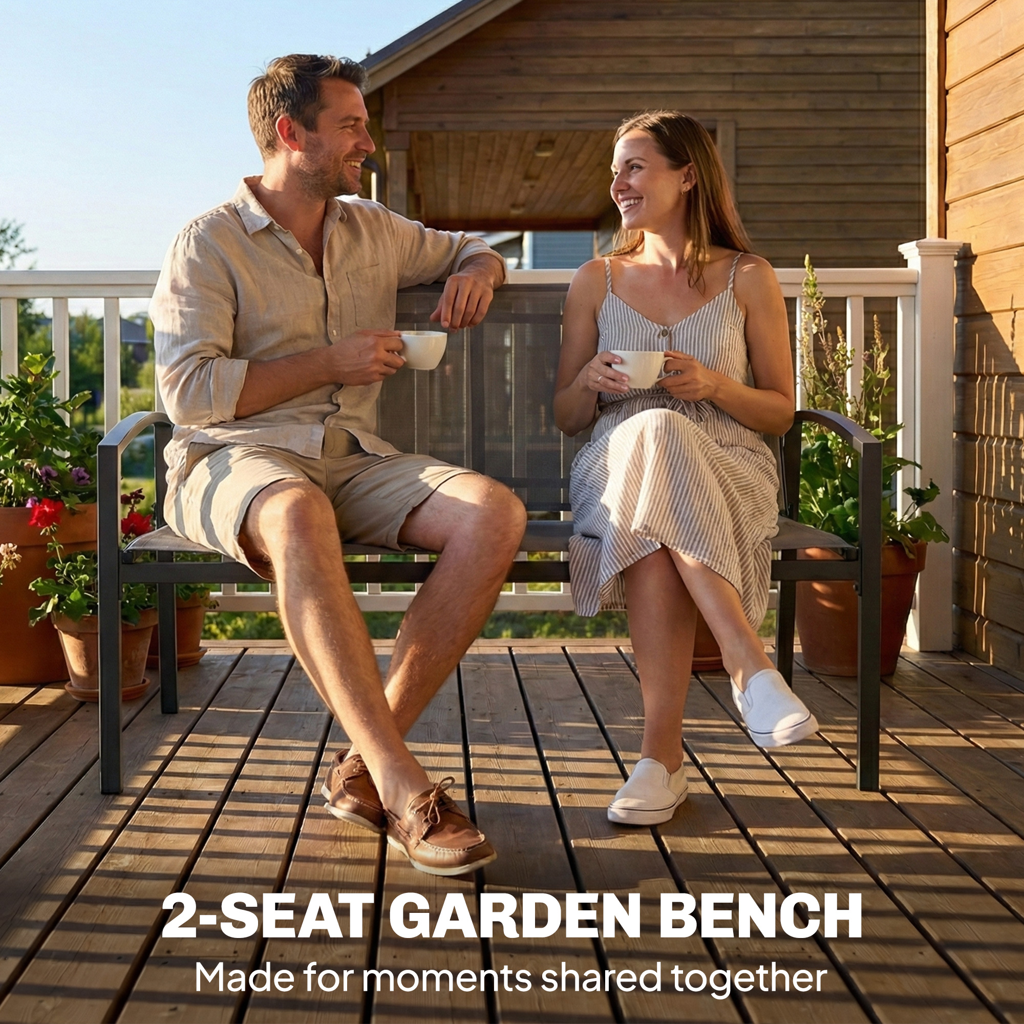Outdoor Garden Bench, 44 in Metal Patio Garden Park Bench with Breathable Mesh Fabric, 484 lb Load Capacity, Grey - Image 2