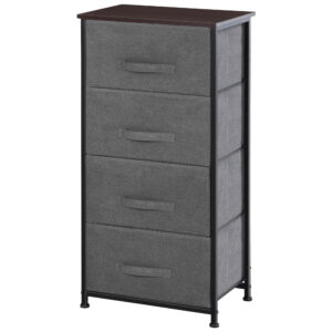 Linen Drawer Cabinet Organizer Storage Dresser Tower with 4 Removable Drawer Metal Frame Adjustable Feet for Living Room, Kitchen, Bathroom, Black