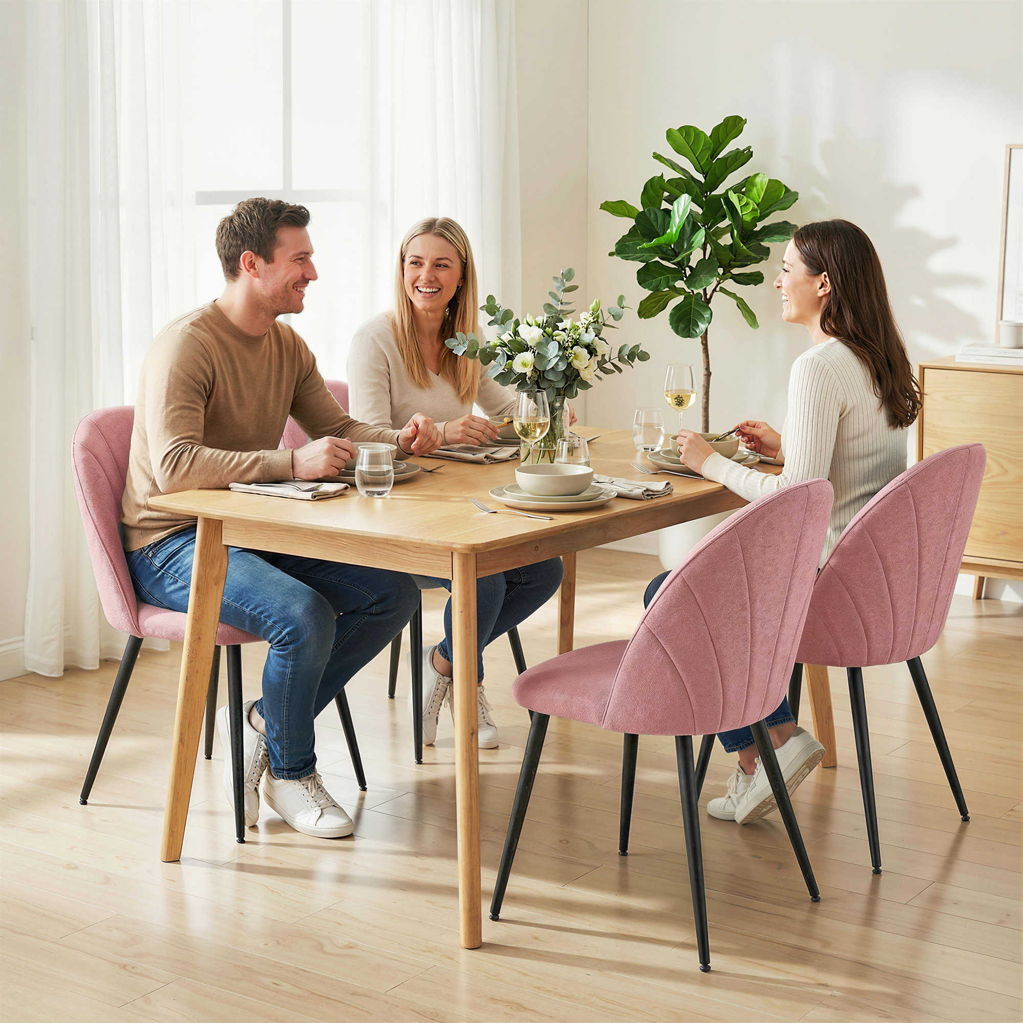 Modern Dining Chairs Set of 4, Upholstered Dining Room Chairs with Metal Legs, Shell Backrest, Padded Seat, Pink - Image 6