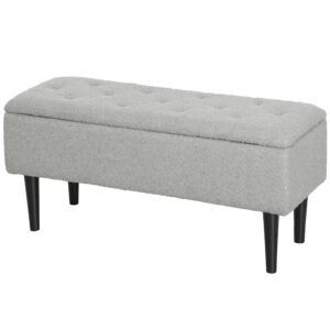 Modern Storage Bench, Ottoman with Storage and Lamb's Wool Upholstery for Living Room, Bedroom, Grey