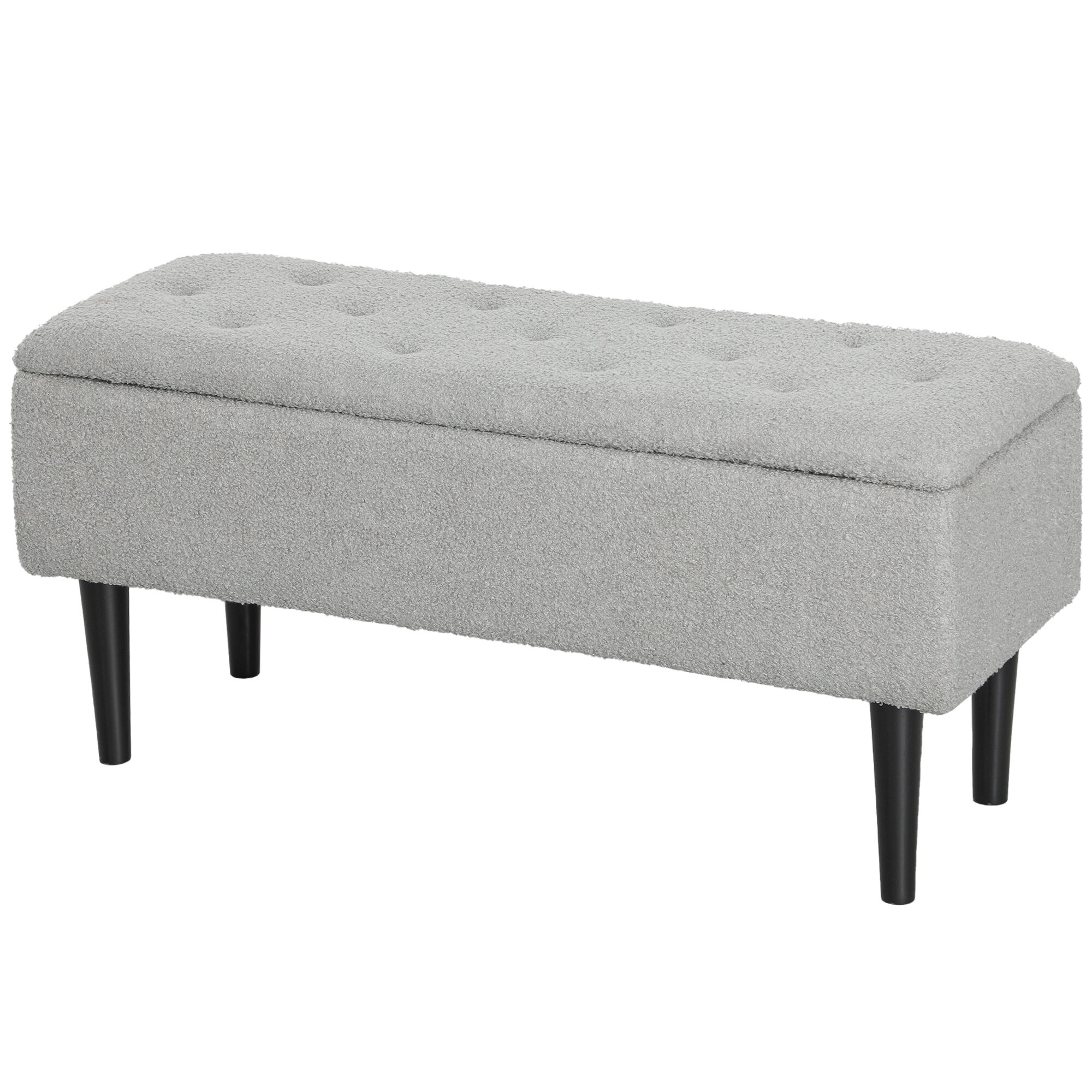 Modern Storage Bench, Ottoman with Storage and Lamb's Wool Upholstery for Living Room, Bedroom, Grey