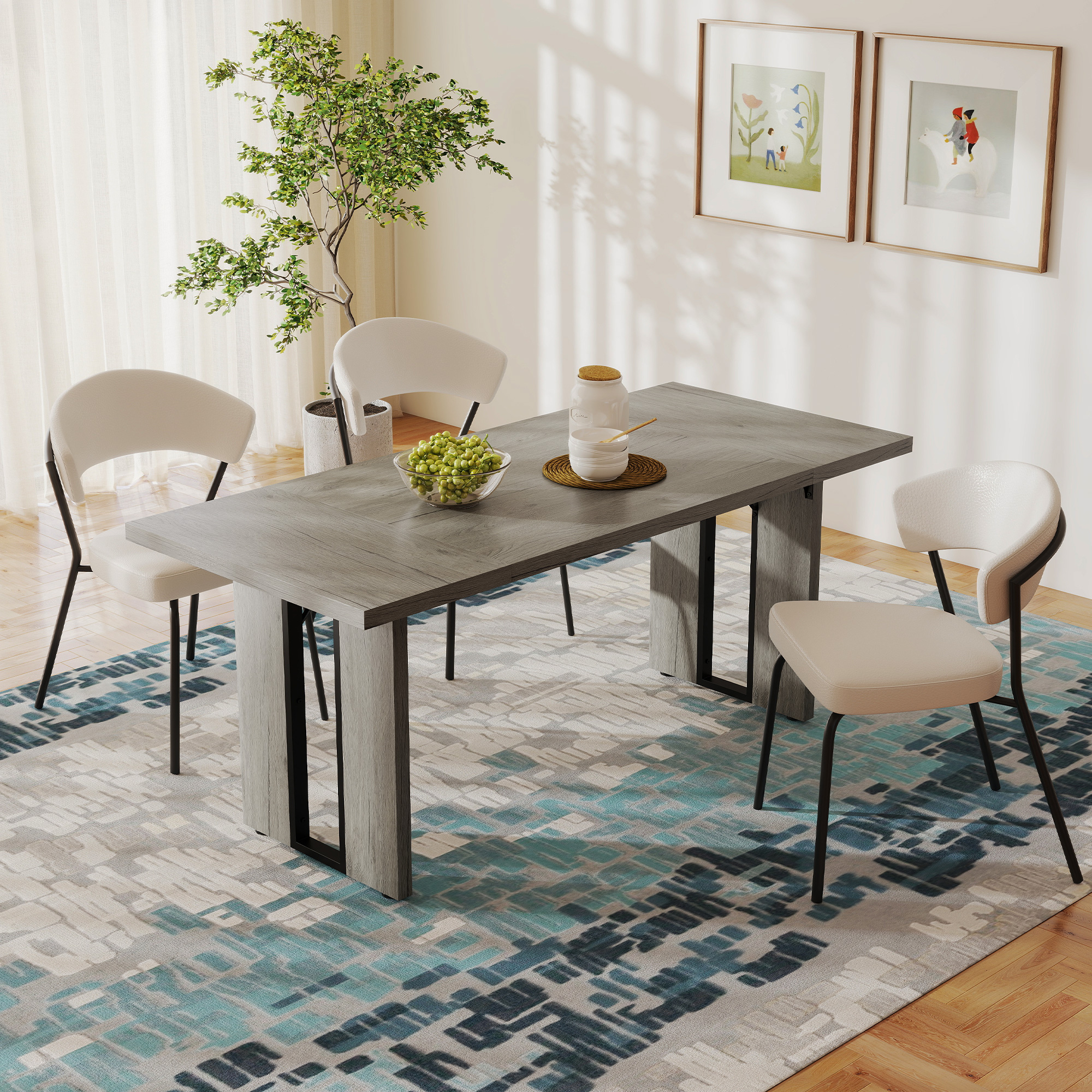 Industrial Kitchen Table for 8, 71" Rectangular Dining Table with Thick Tabletop for Dining Room, Grey Wood Finish - Image 5
