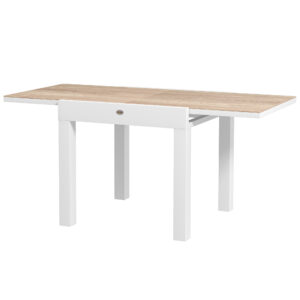 Extendable Patio Dining Table, Aluminum Frame Outdoor Patio Table with Faux Wood Top for Garden Backyard, Natural Wood