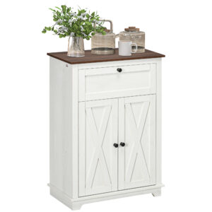 Farmhouse Sideboard Storage Cabinet with Doors and Drawer for Kitchen, Living room, 23.6" x 11.8" x 34.4", White