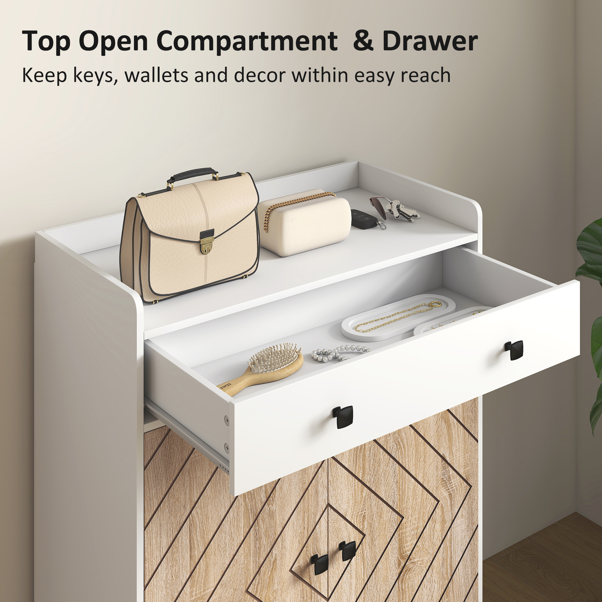 Shoe Cabinet for Entryway, Modern Shoe Storage Cabinet with Adjustable Shelves and Drawer for 12 Pairs, White - Image 4