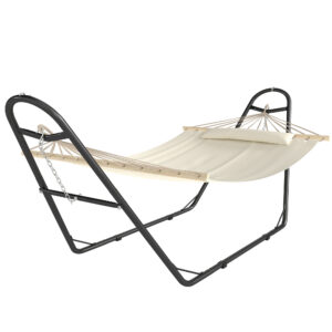 Hammock with Stand, Heavy Duty Camping Hammock with Detachable Pillow and Spreader Bar, 264 lbs Capacity, Cream White