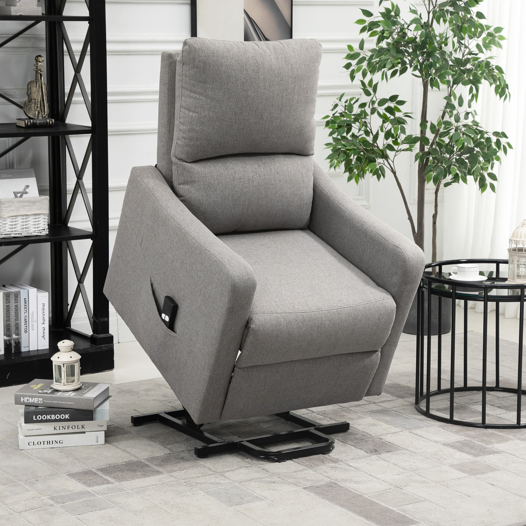 Electric Lift Recliner Chair Rising Power Chaise Lounge Fabric Sofa with Remote Control & Side Pocket for Living Room - Image 6