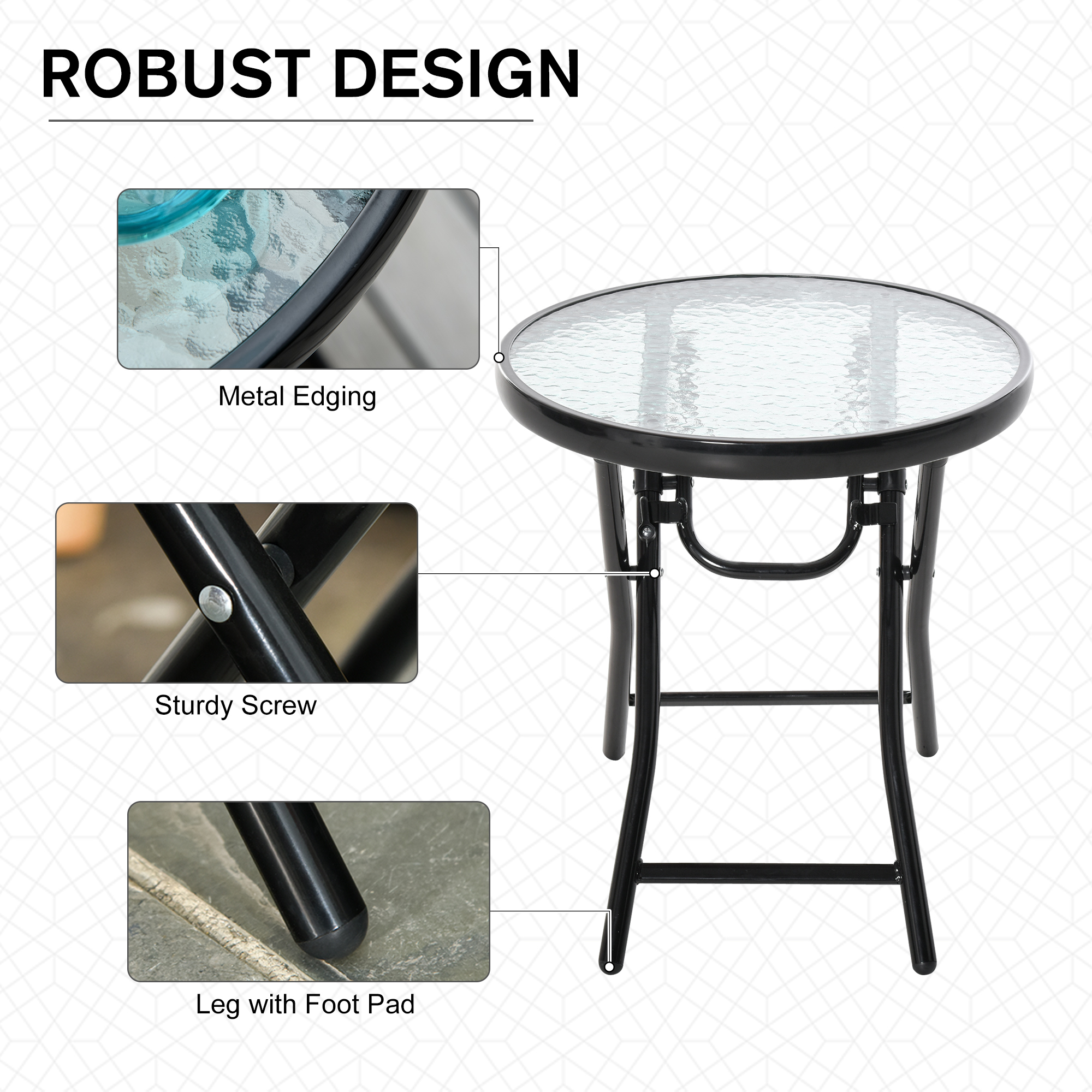 Φ18" Round Patio Table, Folding Coffee Table with Tempered Glass Tabletop for Patio, Balcony, Backyard - Image 2