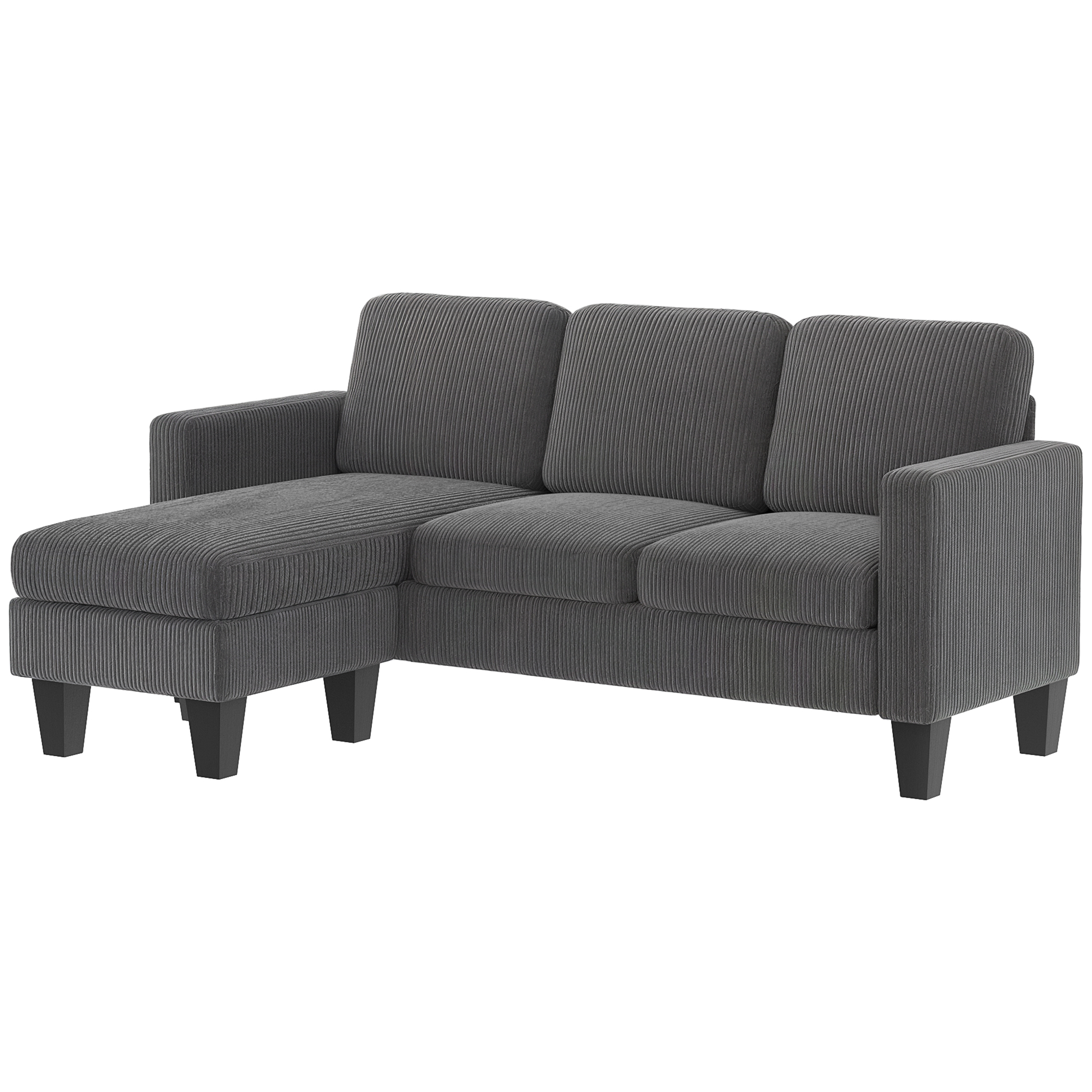 Sectional Sofa, L Shaped Couch, with Changeable Chaise or Ottoman, Dark Grey