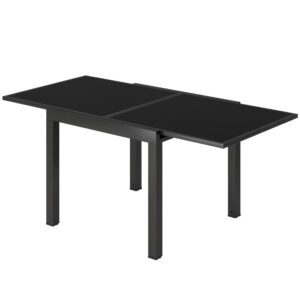 Aluminum Expandable Outdoor Dining Table with Tempered Glass Tabletop and Aluminum Frame, for Garden, Backyard, Black