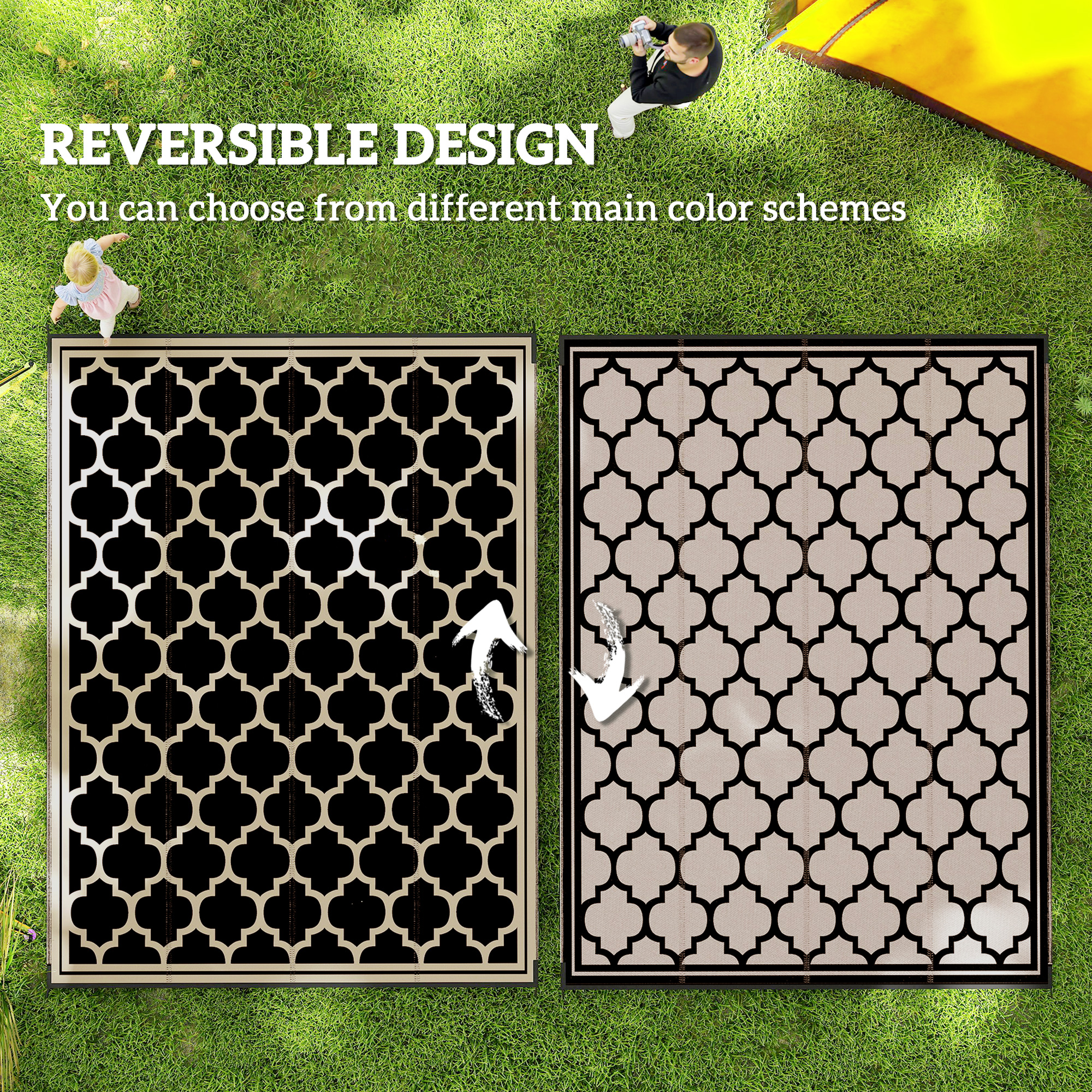 9'x12' Reversible Outdoor RV Rug, Patio Floor Mat, Plastic Straw Rug for Backyard, Deck, Beach, Camping, Black - Image 4