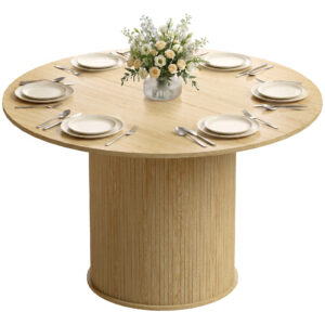 Round Dining Table for 4-6, 47 Inch Kitchen Table with Fluted Pedestal Base, for Kitchen Living Room Dining Room, Natural