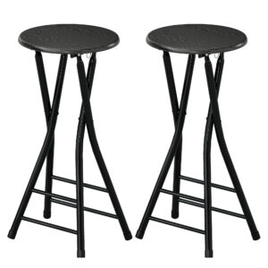 Set of 2 Foldable Barstools, Counter Height Bar Stools with Footrest and Steel Legs for Kitchen Island, Black