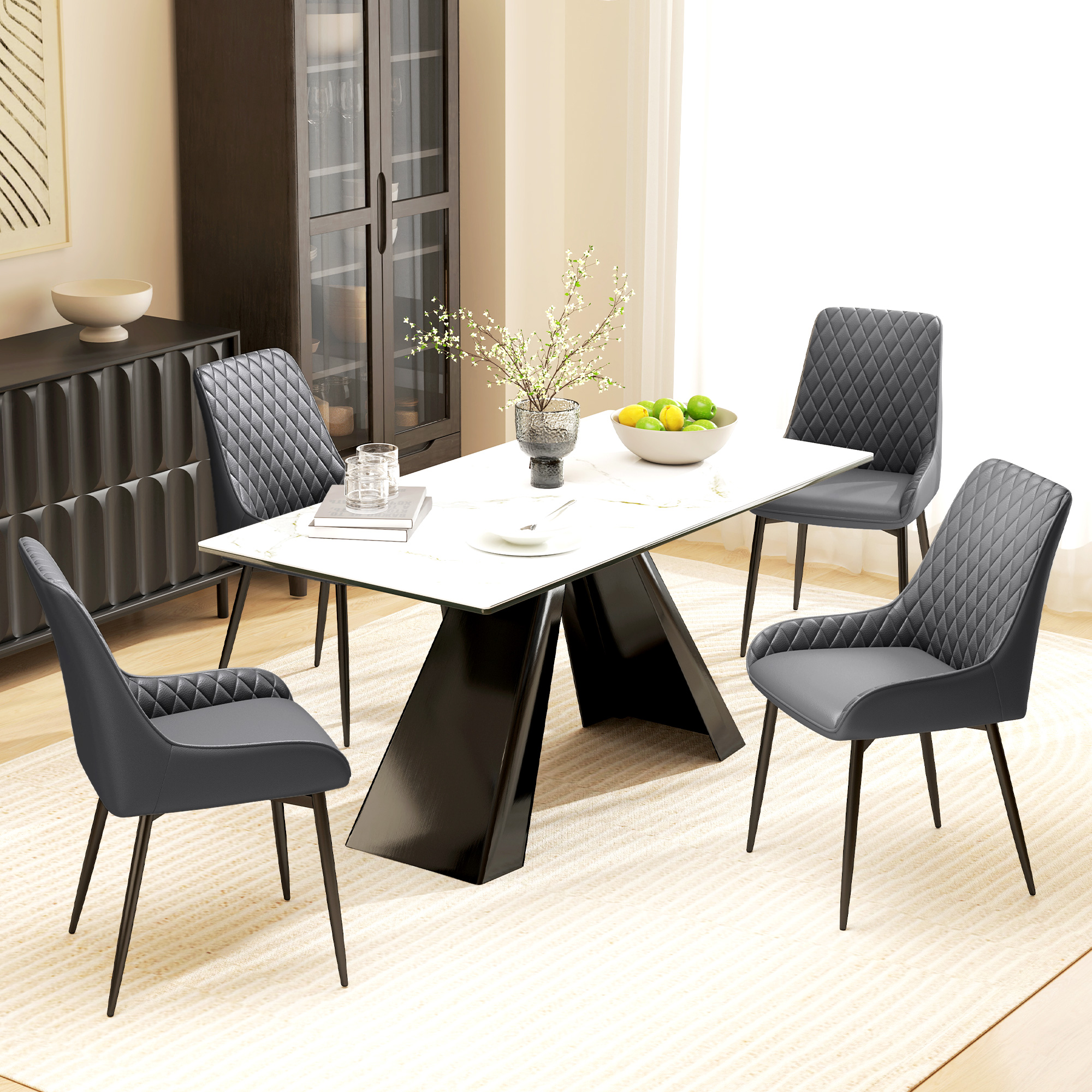 Upholstered Kitchen Chairs, Modern Dining Chairs Set of 2 with Diamond Tufting and Steel Legs for Dining Room, Grey - Image 5