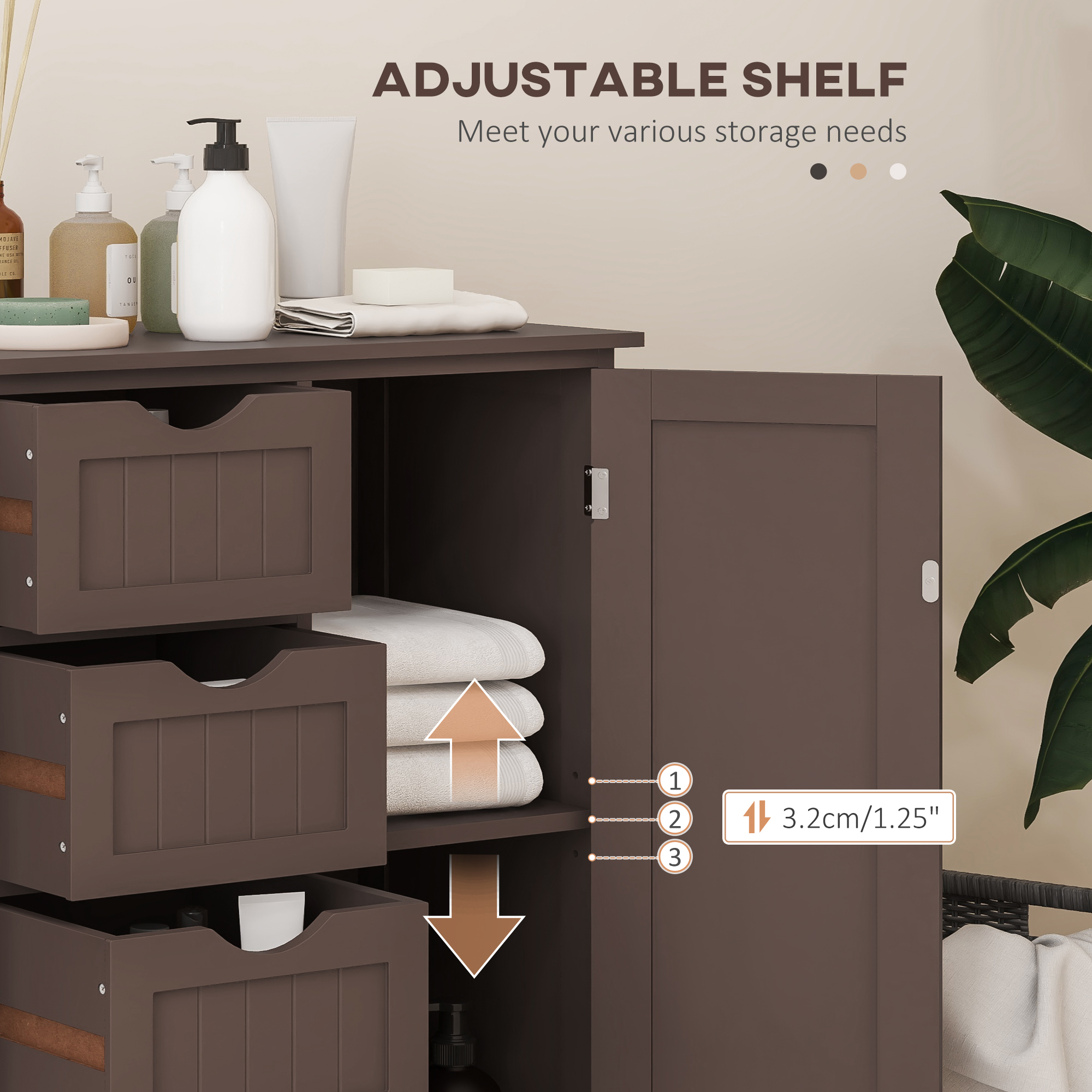 Bathroom Storage Cabinet, Floor Cabinet with Adjustable Shelf and 4 Drawers, Side Cabinet for Washroom, Brown - Image 3