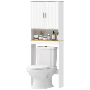 Over the Toilet Storage Shelf Adjustable Shelf Over the Toilet Storage Cabinet for Bathroom White and Oak