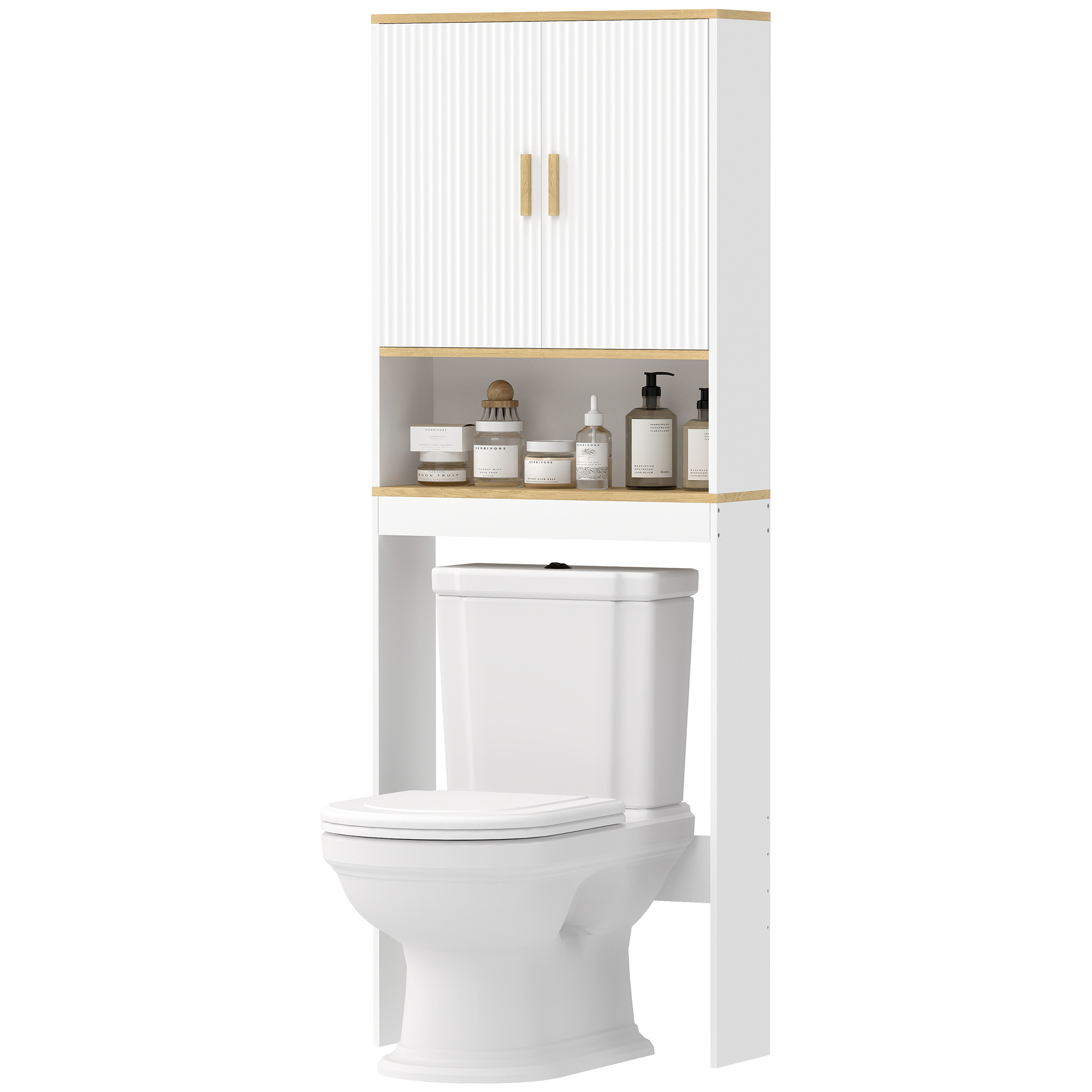 Over the Toilet Storage Shelf Adjustable Shelf Over the Toilet Storage Cabinet for Bathroom White and Oak