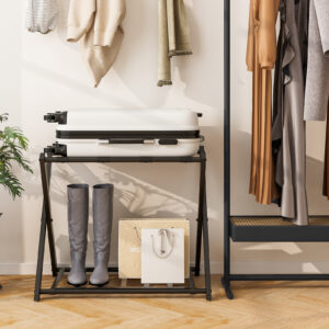 Set of 2 Folding Metal Luggage Rack Suitcase-Black