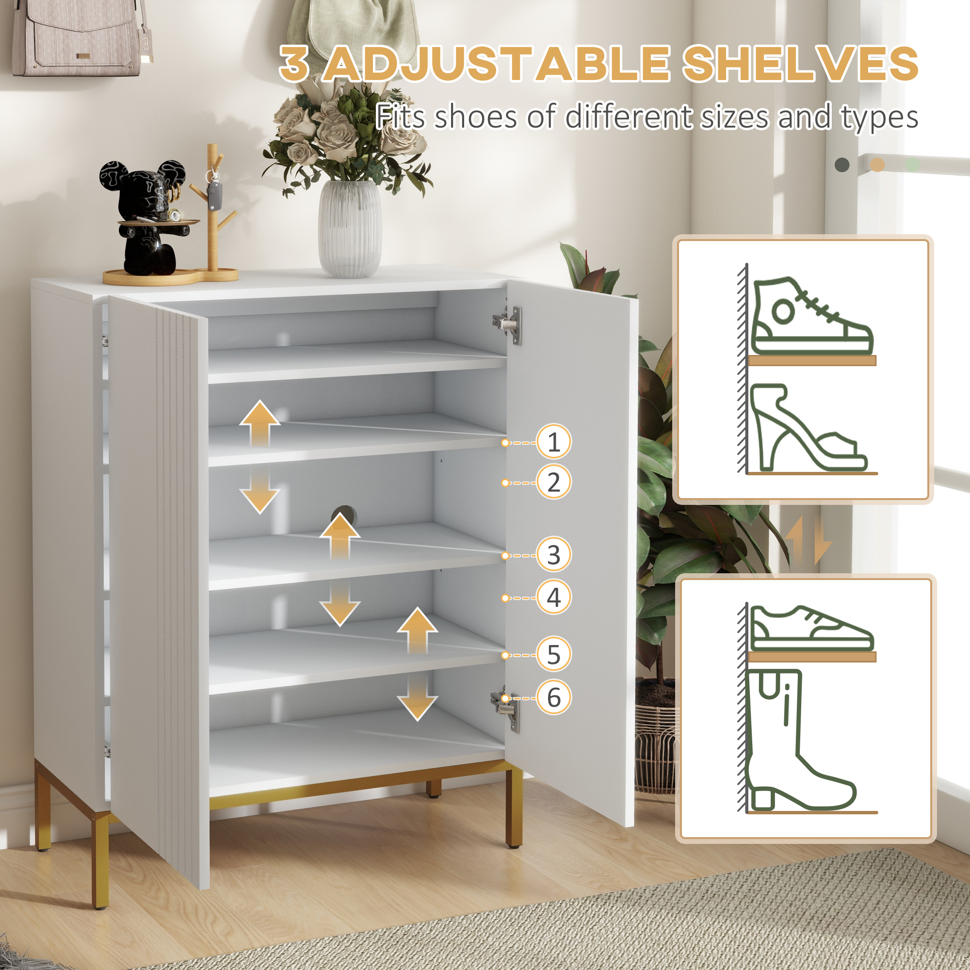 Shoe Storage Cabinet with Adjustable Shelves and Soft-Close Hinges, for 15-20 Pairs of Shoes, White - Image 2