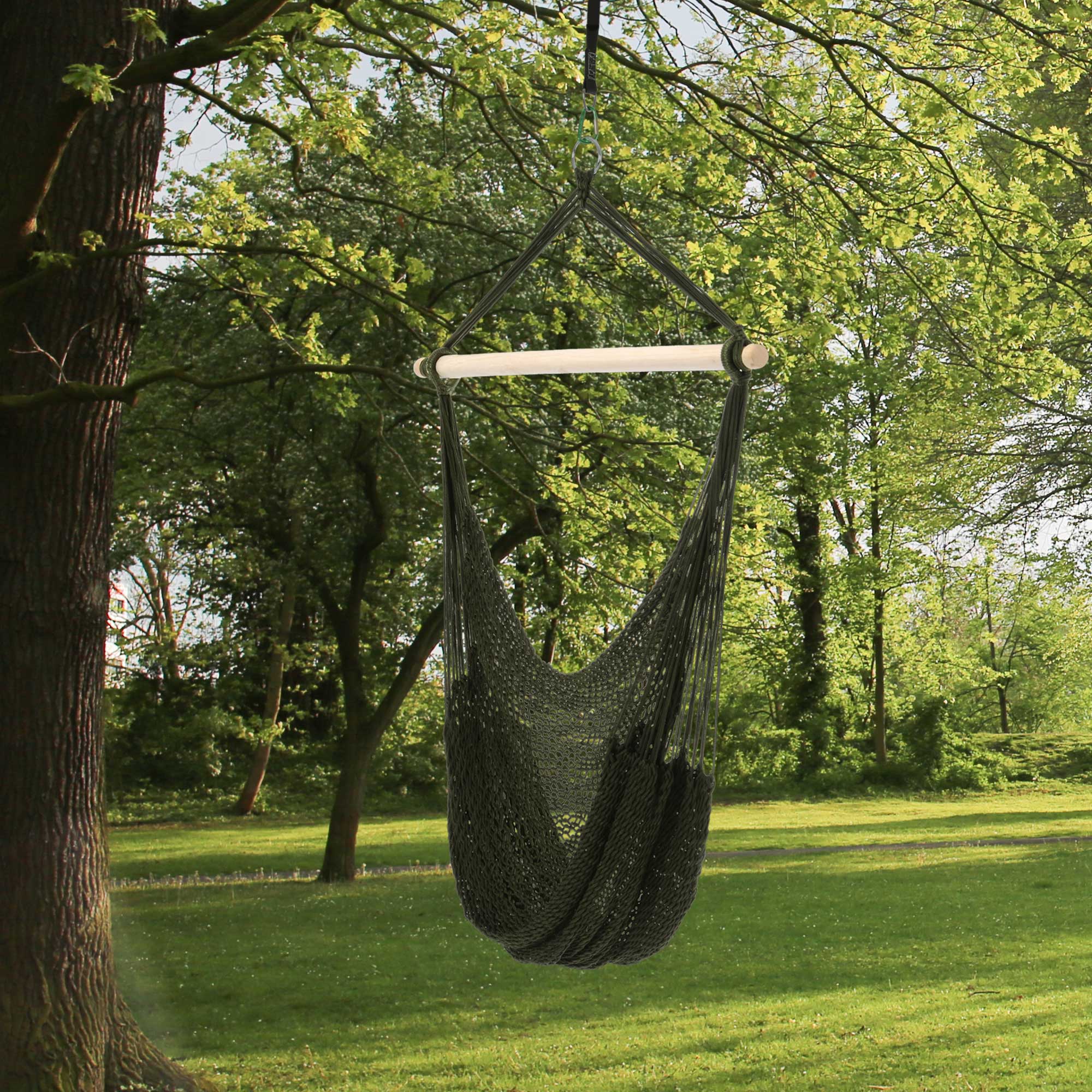 Portable Hammock Chair, Hanging Woven Hammock Swing Chair Sleeping Bed for Outdoor Garden Yard Camping, Army Green - Image 6