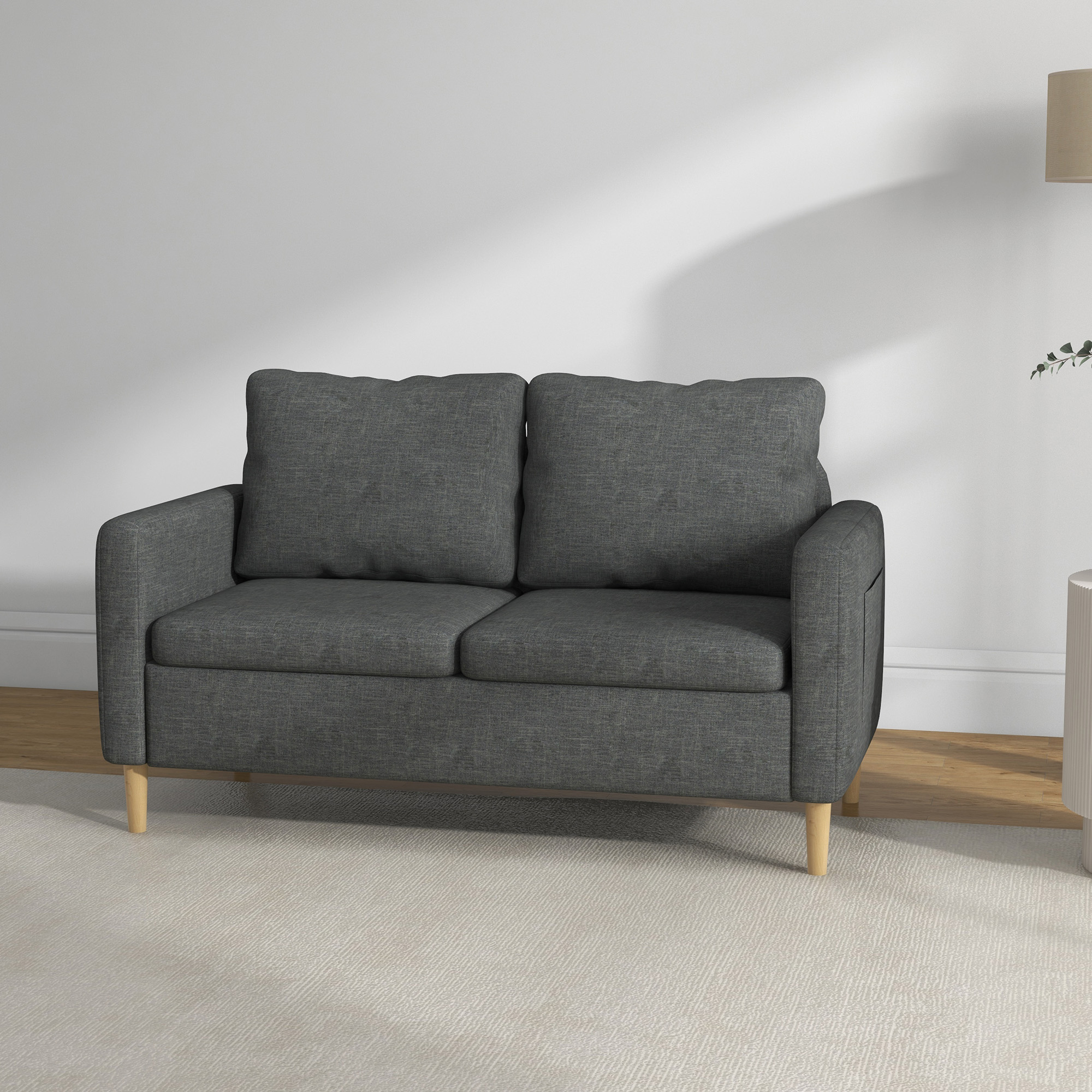 56" 2 Seat Sofa, Modern Love Seats Furniture, Upholstered 2 Seater Couch with Side Pockets, Solid Wood Frame, Grey - Image 6