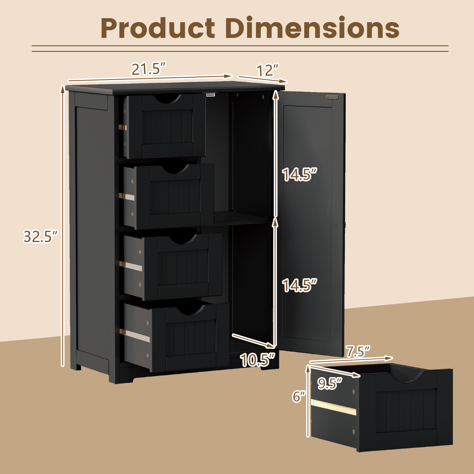 Standing Indoor Wooden Cabinet with 4 Drawers-Black - Image 4