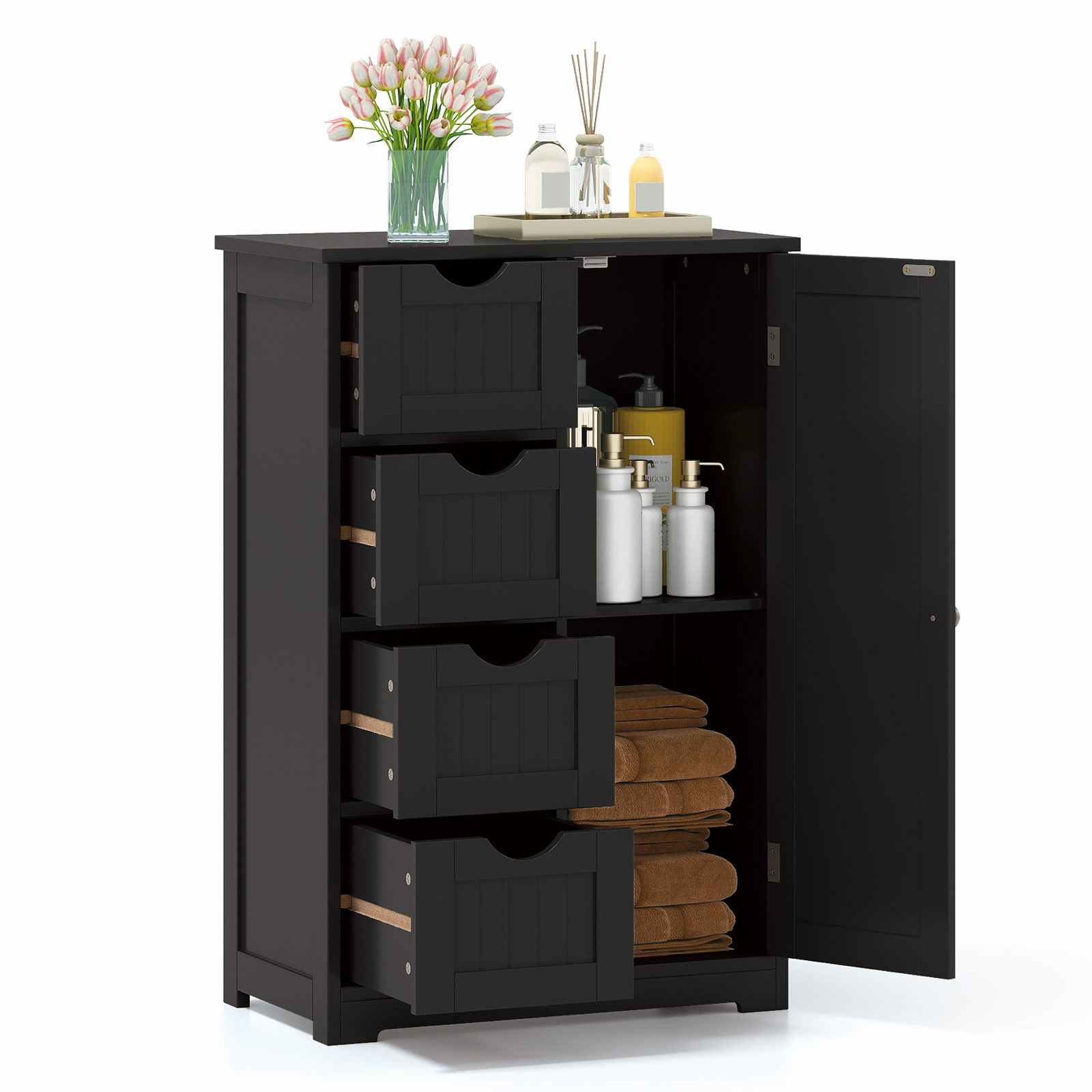 Standing Indoor Wooden Cabinet with 4 Drawers-Black - Image 3