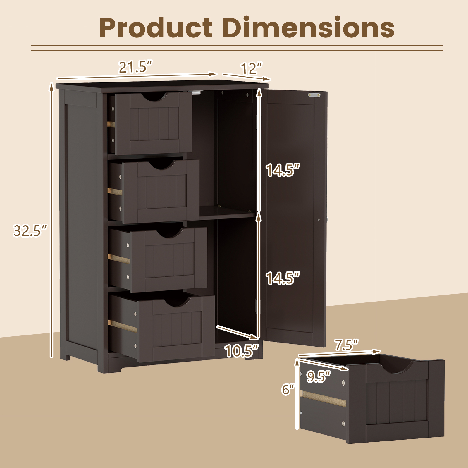 Standing Indoor Wooden Cabinet with 4 Drawers-Brown - Image 4