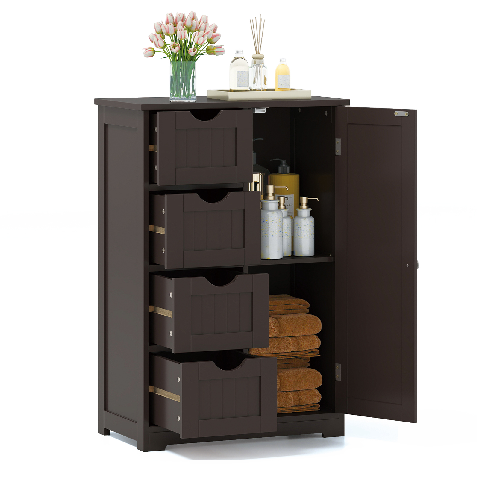 Standing Indoor Wooden Cabinet with 4 Drawers-Brown - Image 3