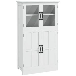 Modern Sideboard Cabinet, Freestanding Sideboards and Buffets with Glass Doors, 4-tier Shelving and Adjustable Shelves