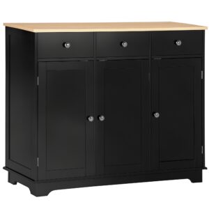 Modern Sideboard, Buffet Cabinet with Storage Cabinets, Drawers and Adjustable Shelves for Living Room, Black