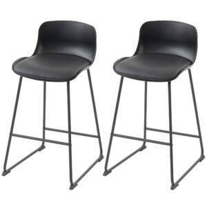 Modern Bar Stools Set of 2, PU Leather Barstools, Counter Height Kitchen Chairs for Breakfast Bars, Dining Room, Black