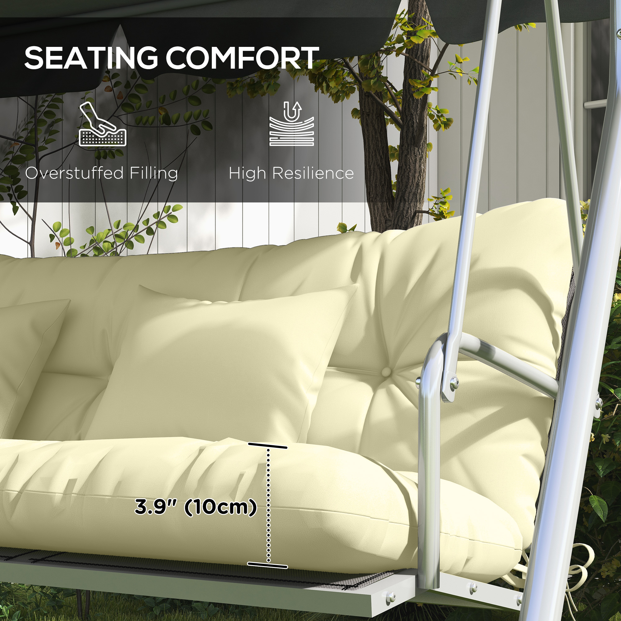 4-Piece Back and Seat Cushion Pillows Replacement and Pillows, Patio Chair Cushions Set with Ties, Cream White - Image 4
