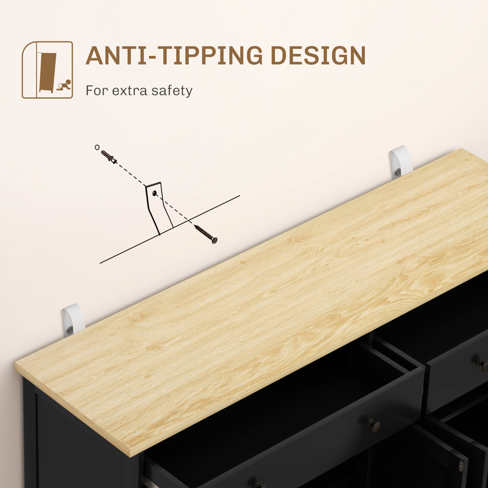 Modern Sideboard, Buffet Cabinet with Storage Drawers, Adjustable Shelves for Living Room, Dining Room, Entryway, Black - Image 5