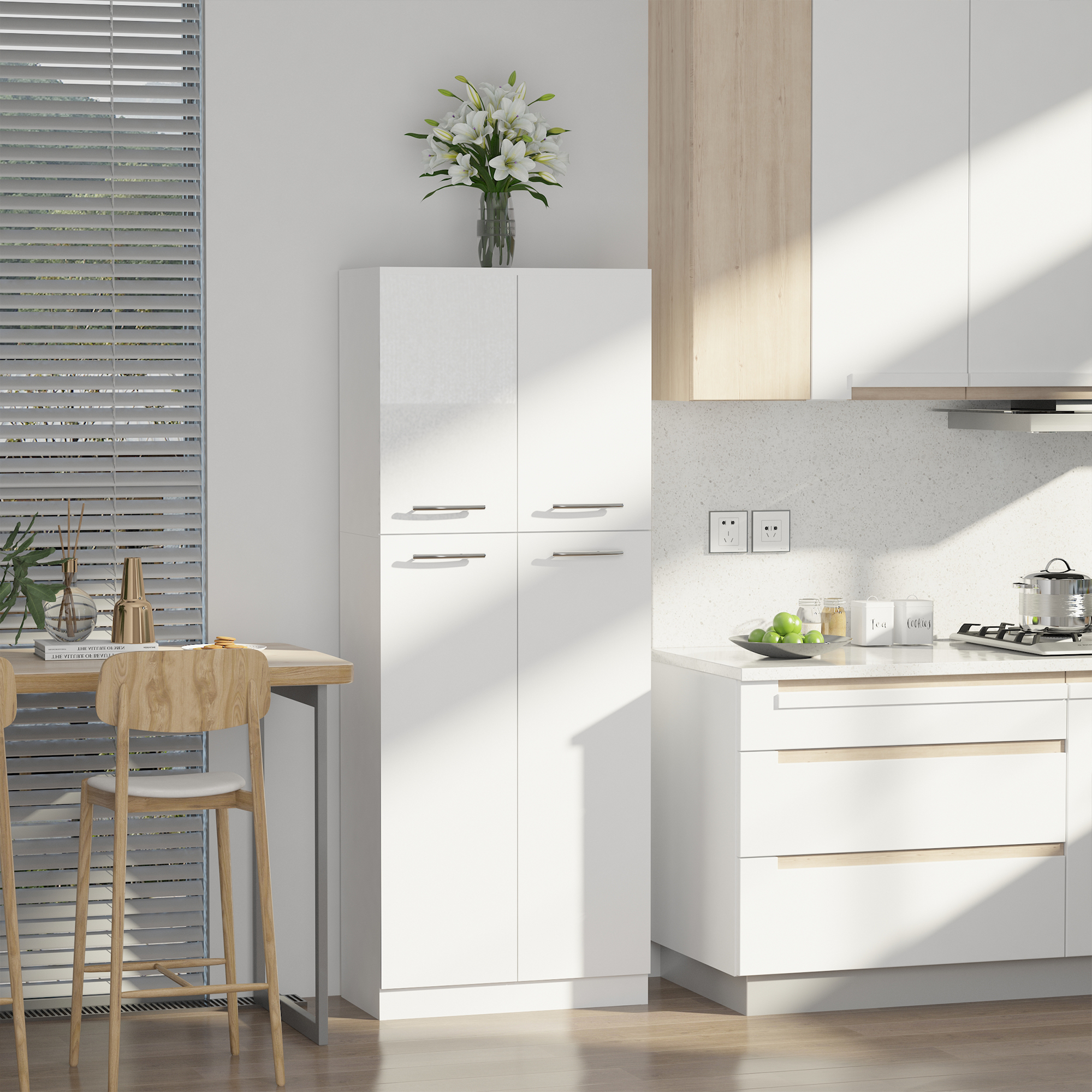 61" Pantry Cabinet, Kitchen Pantry Storage Cabinet with 2 Doors and Adjustable Shelves, Freestanding Storage Cabinet - Image 6