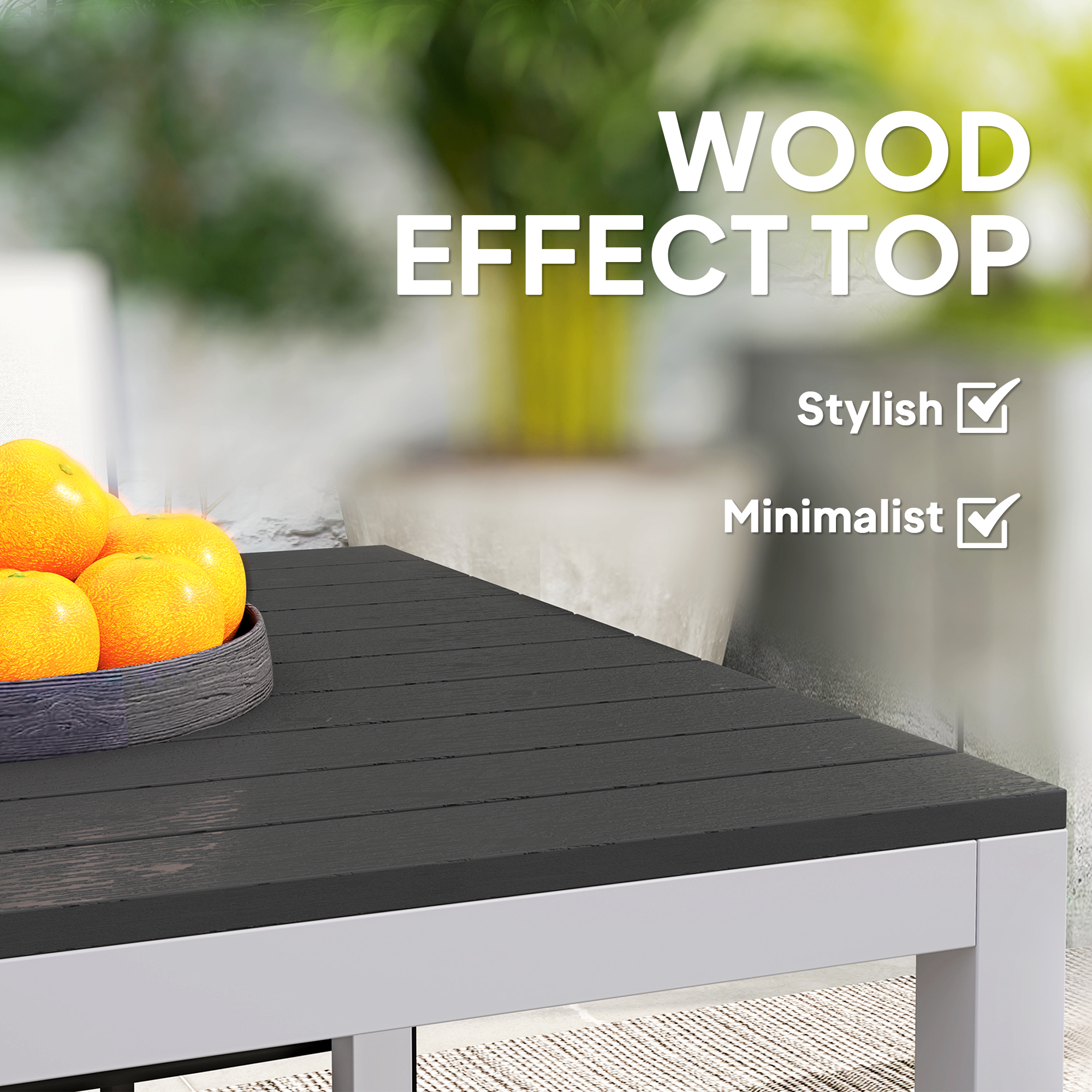 Outdoor Dining Table for 4-6 with Easy Maintenance Slatted Top, Rust-Resistant Aluminium Frame, Black - Image 2