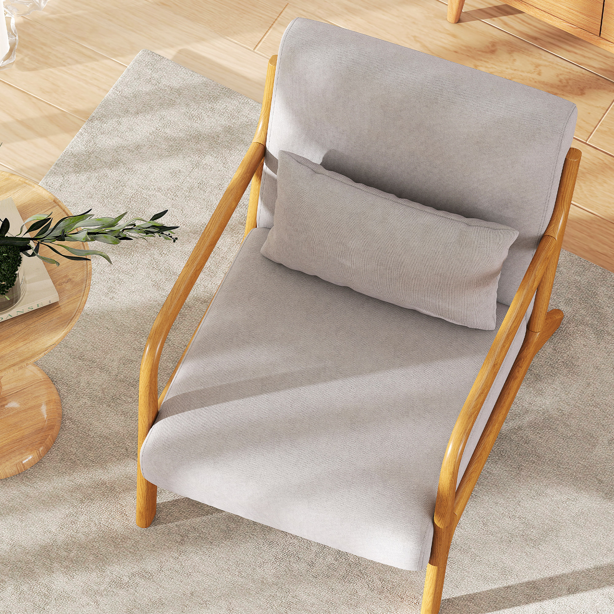 Fabric Lounge Chair, Velvet Armchair, Retro Accent Chair with Wood Legs and Thick Padding for Bedroom, Grey - Image 5